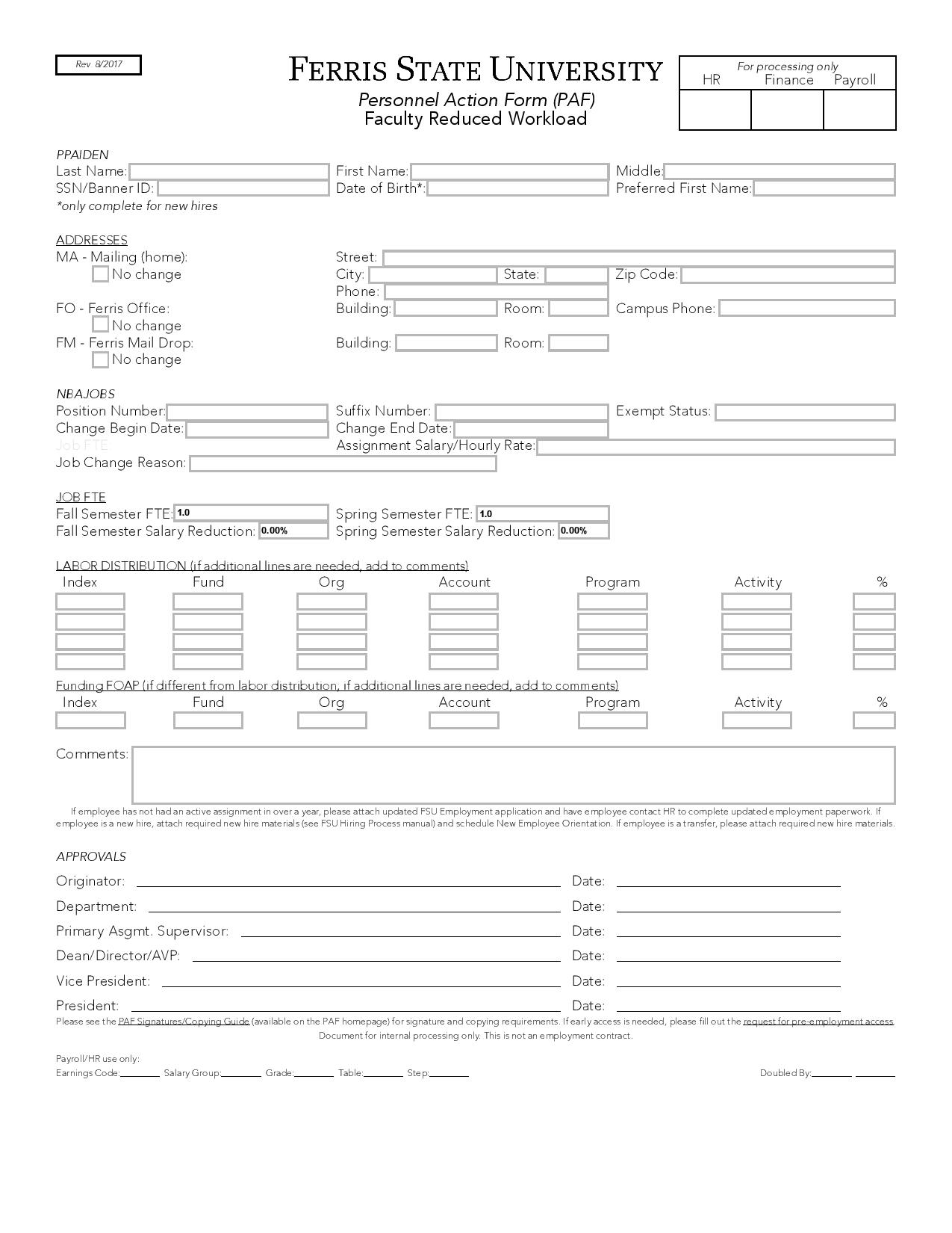 personnel action form reduced workload page 001