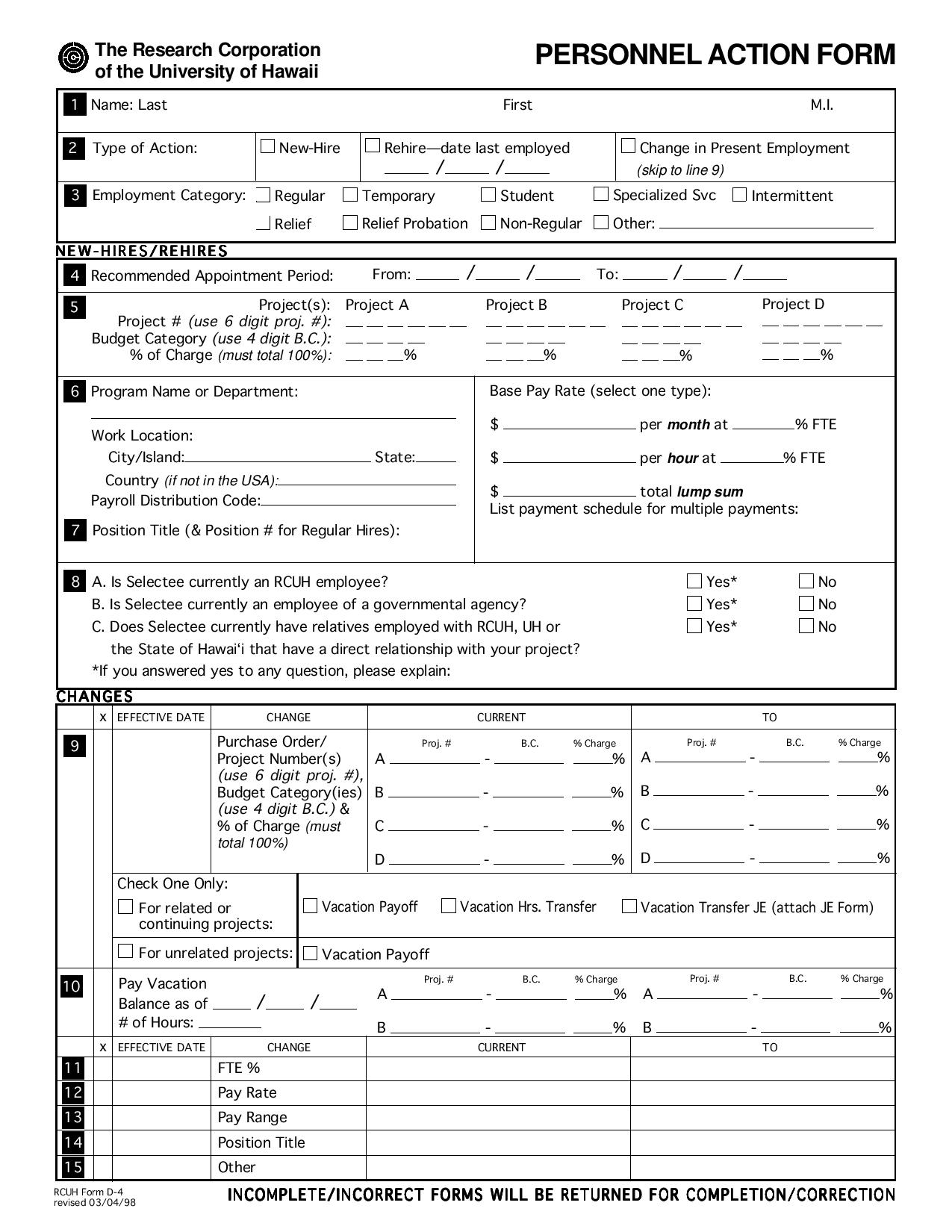 personnel action form for changes page 001