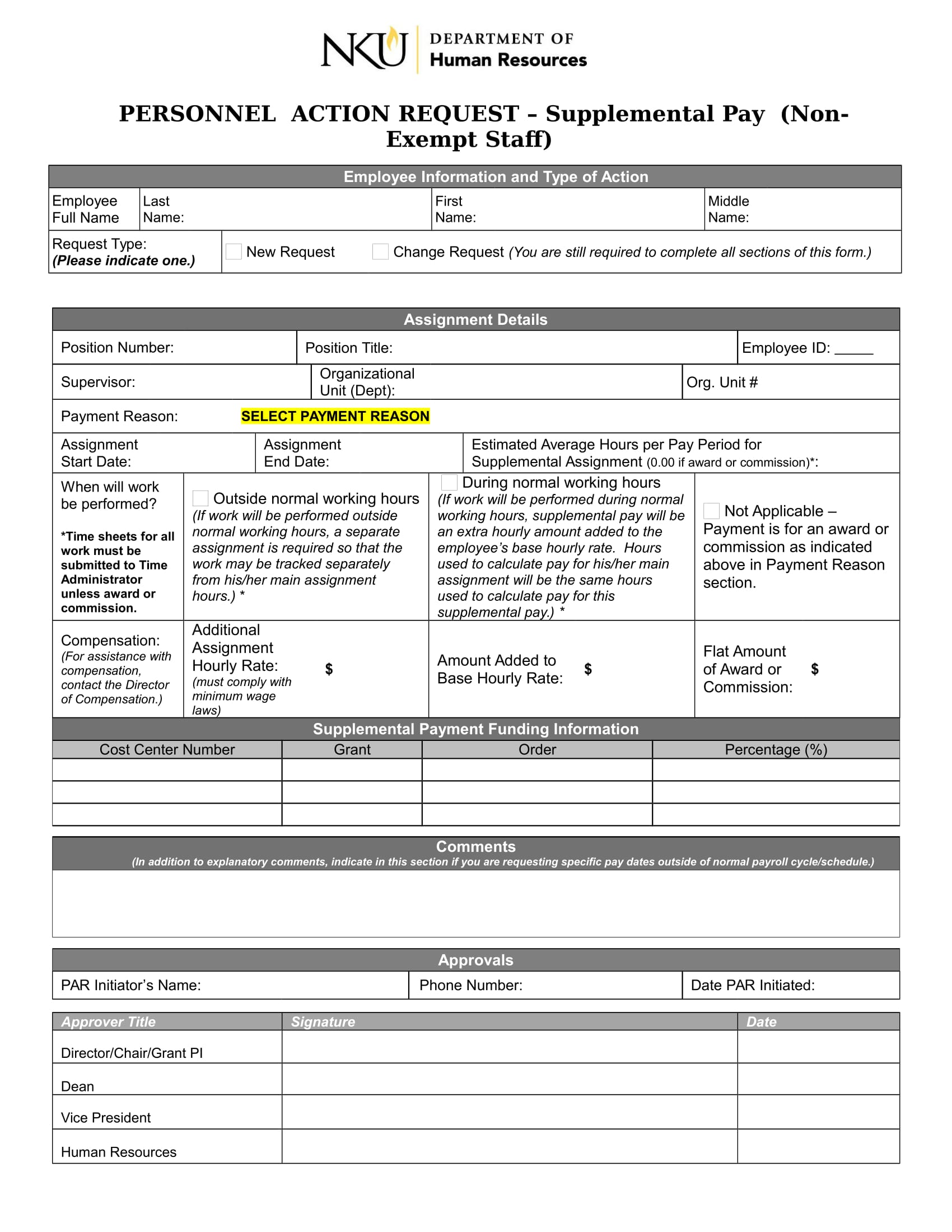 personnel action request form supplemental pay 11
