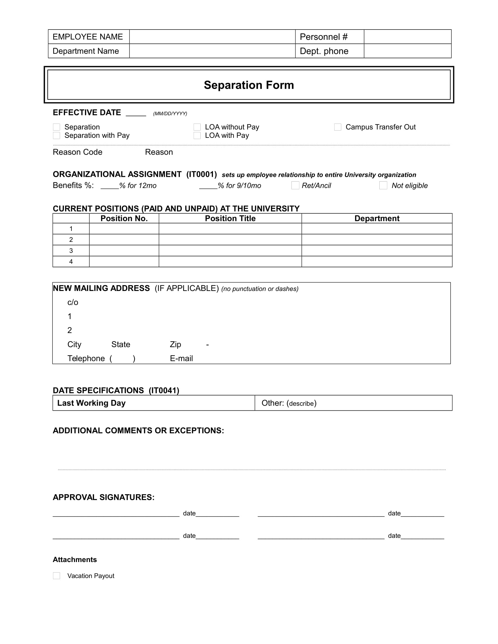 personnel action separation form 13