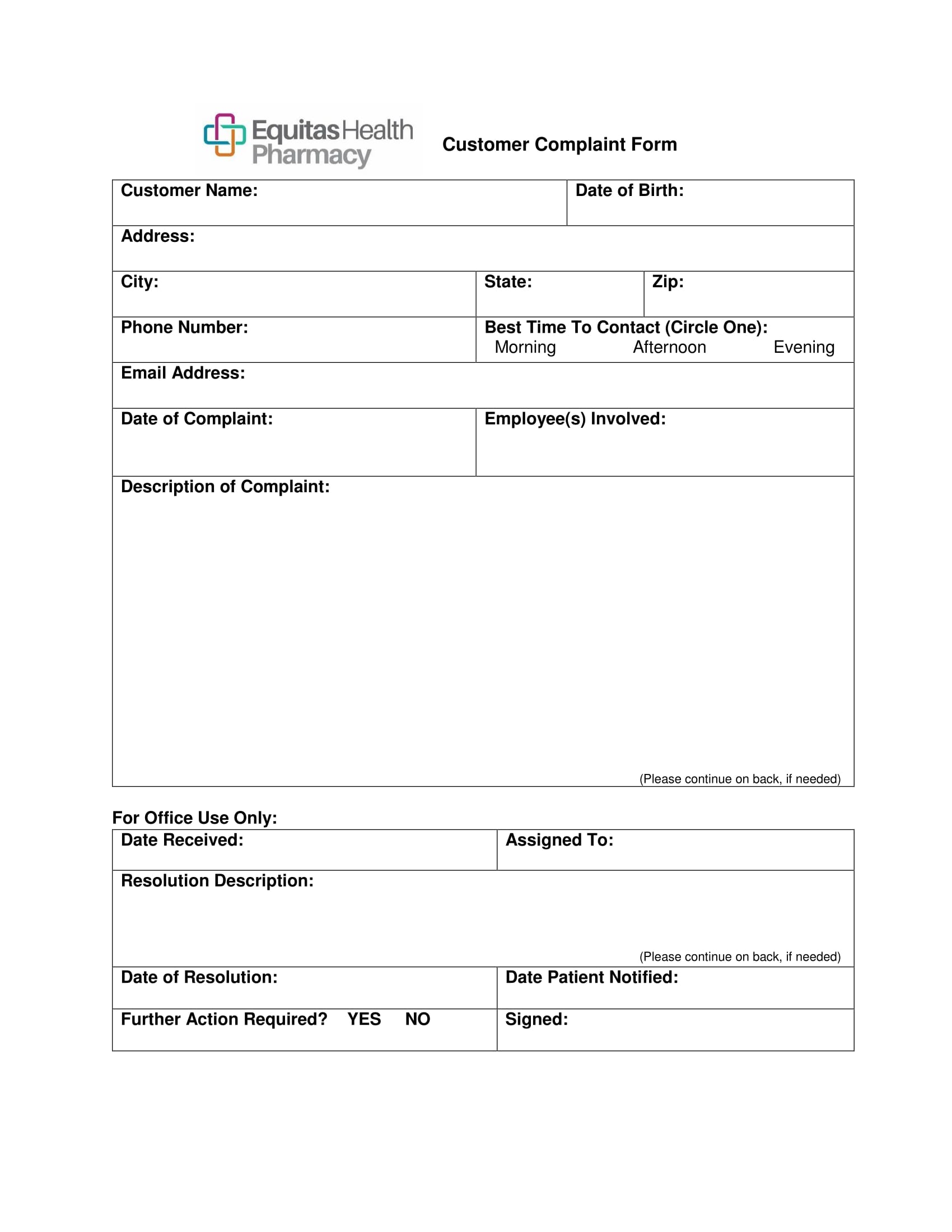 pharmacy customer complaint form 1