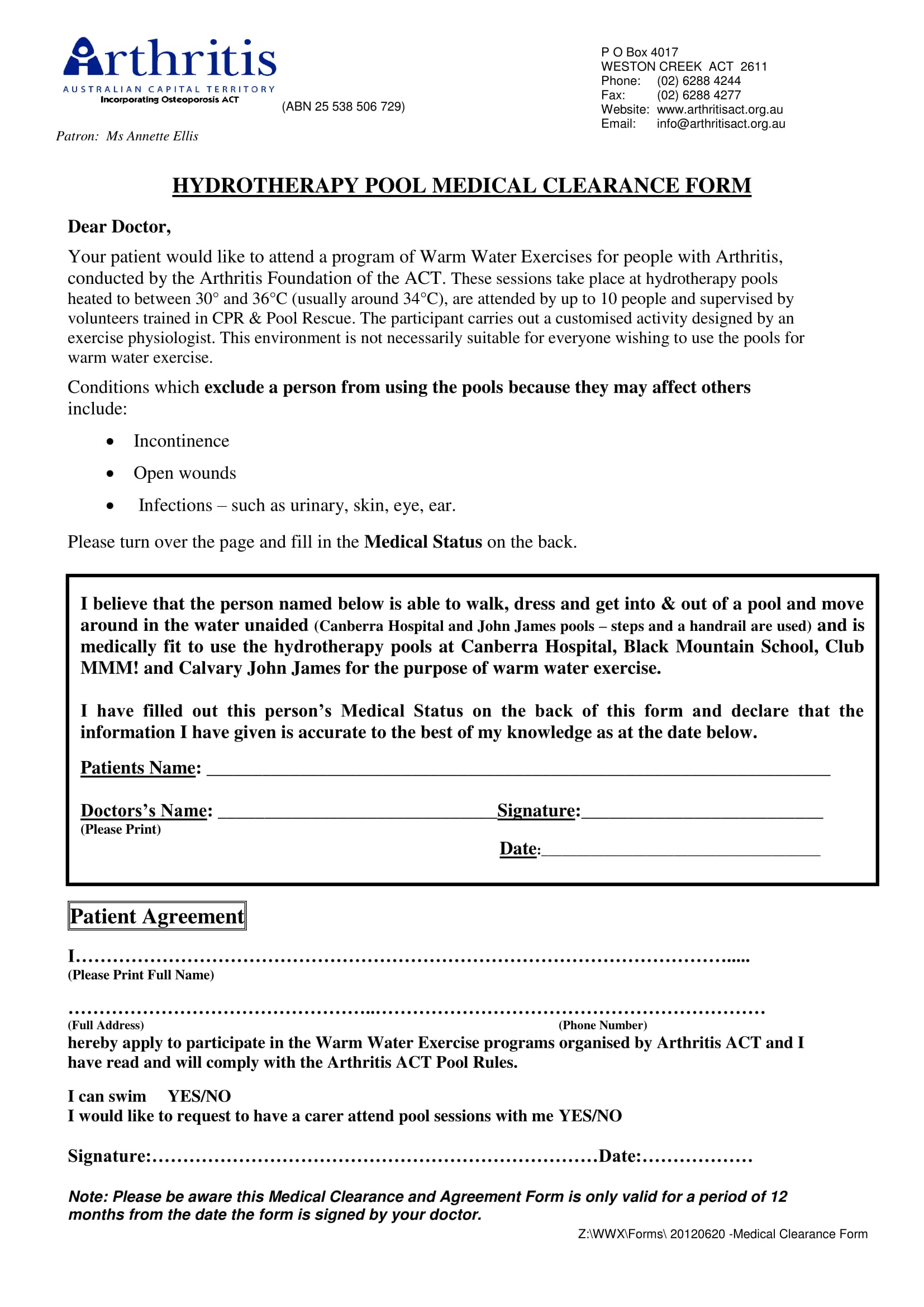 pool medical clearance form 1