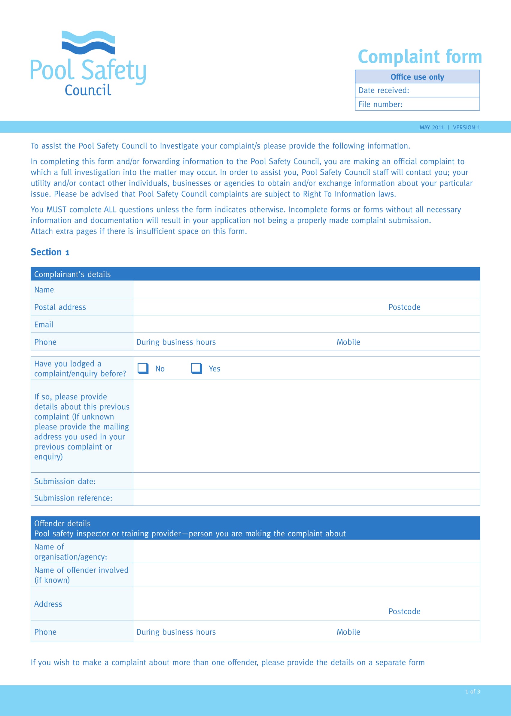 pool safety complaint form 1