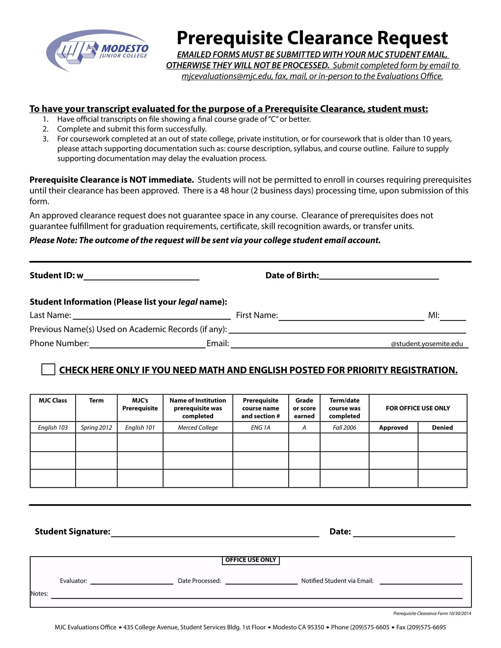 prerequisite clearance request form 1