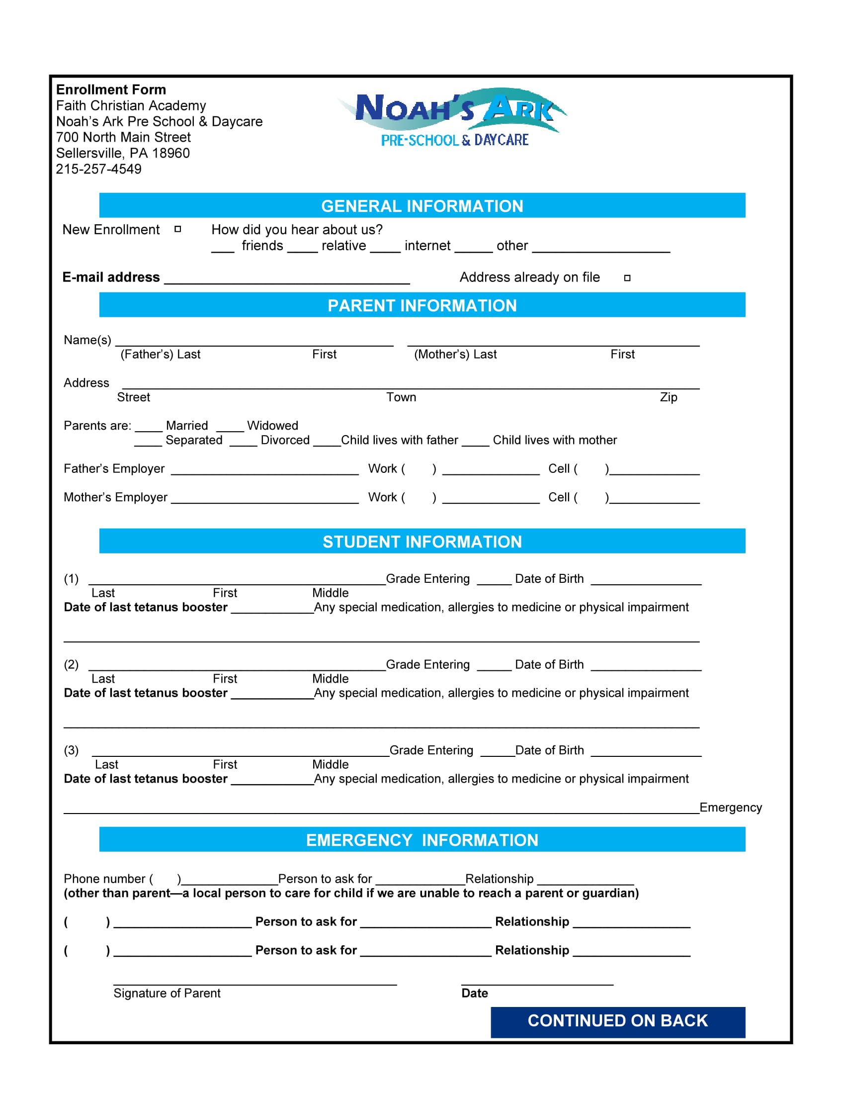 Free Daycare Registration Form Template Printable Templates