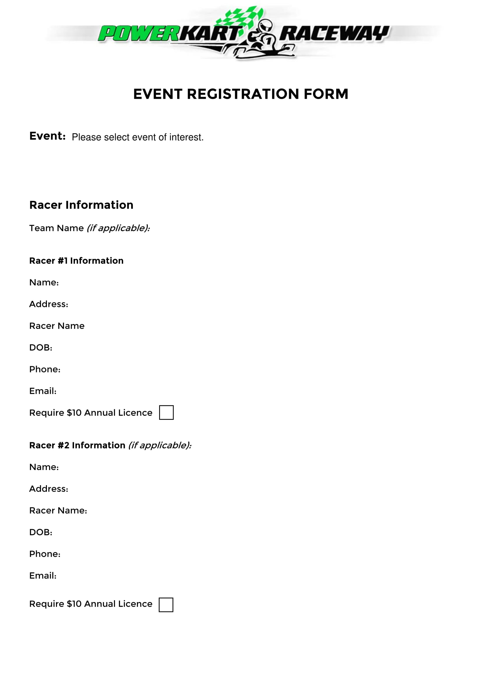 racing event registration form 1