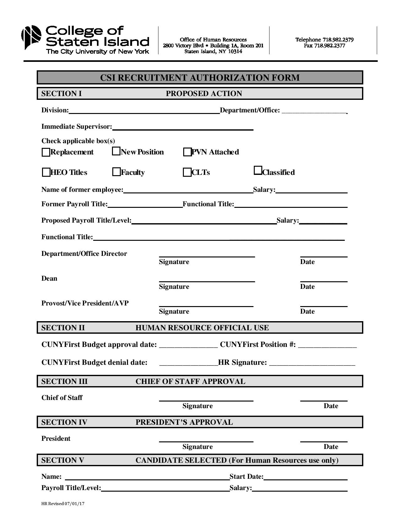 recruitment authorization action form page 001