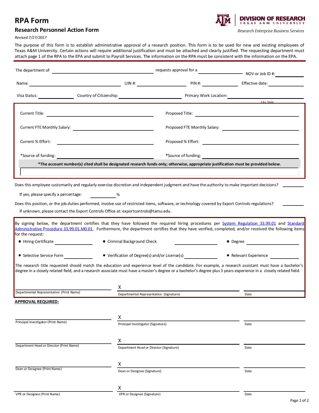 research personnel action form page 001