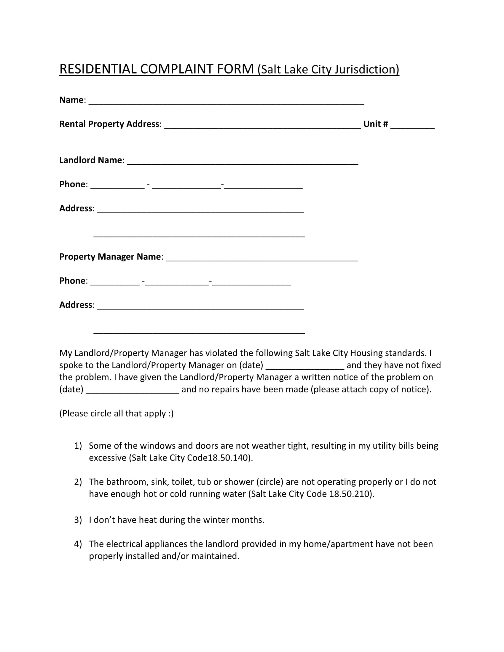 residential complaint form 1