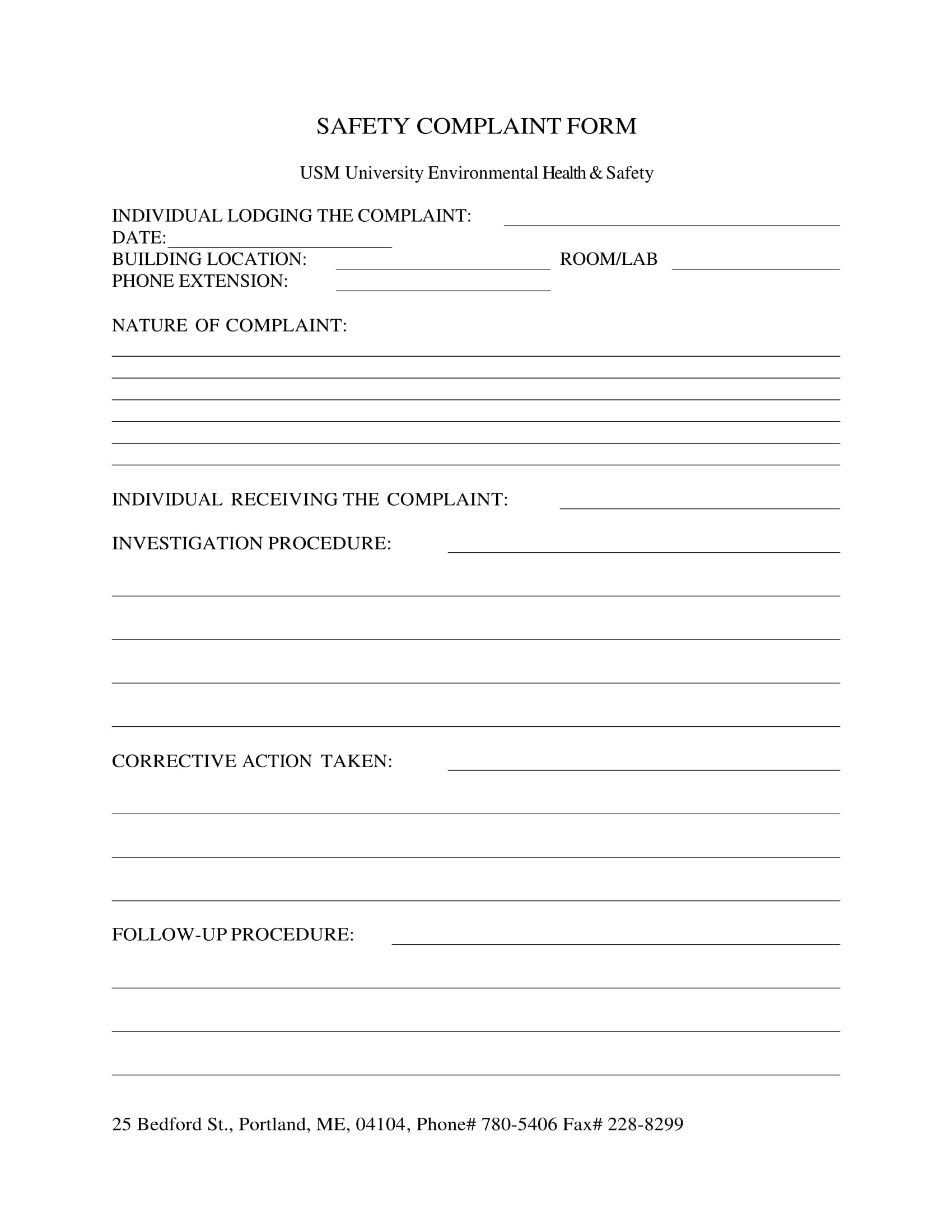 safety complaint form 1