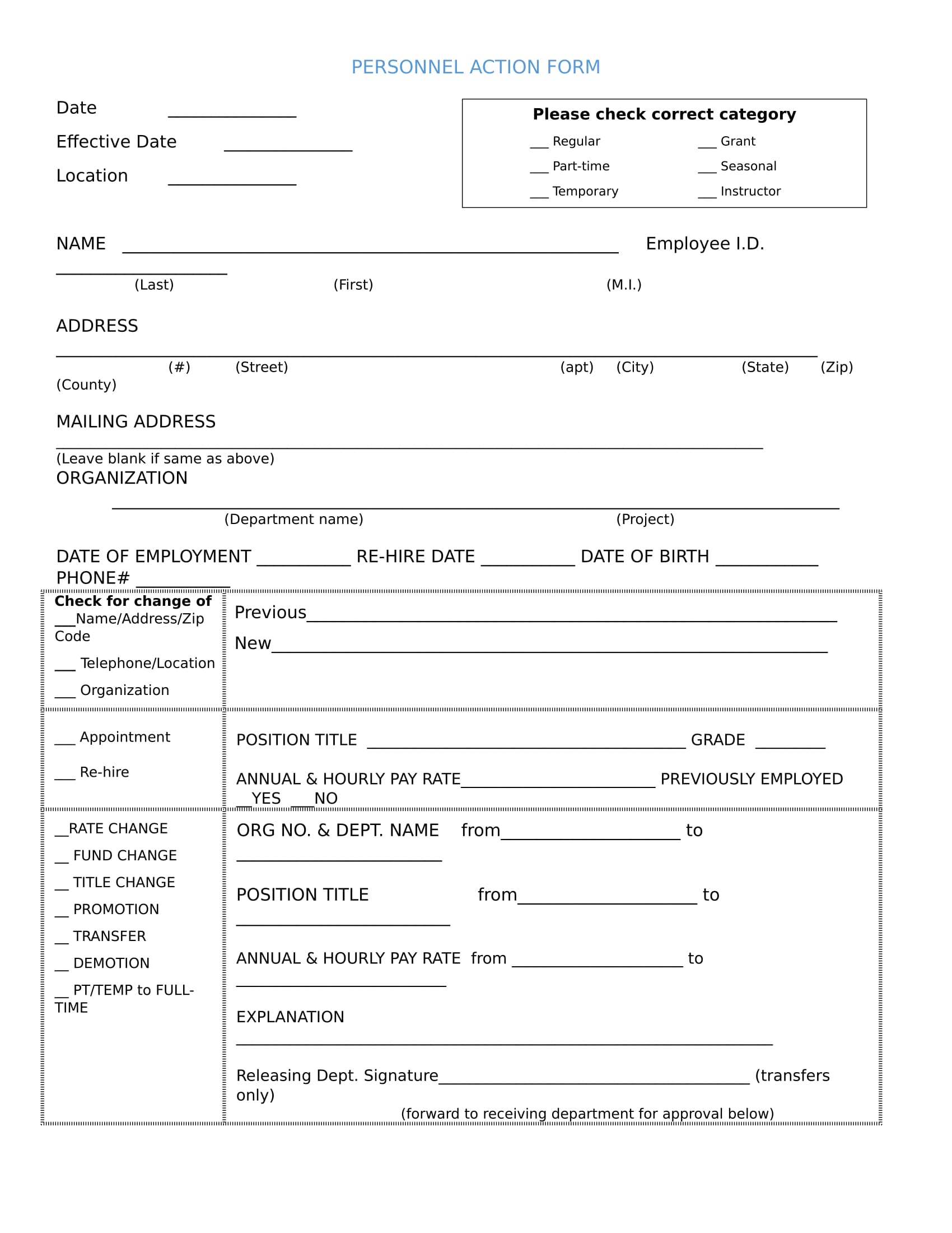 sample personnel action form template 1