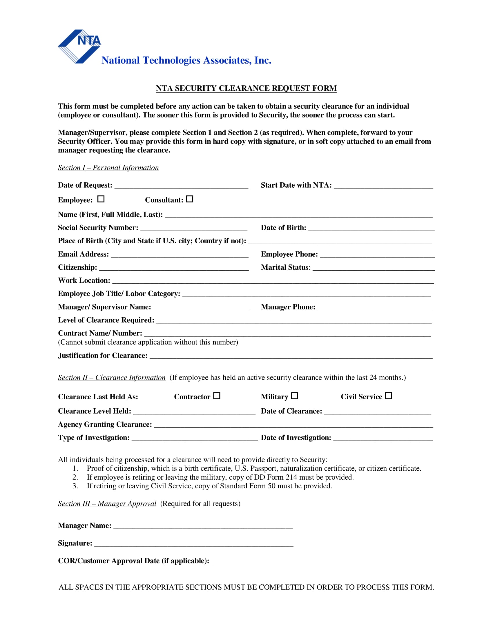 security clearance request form 1