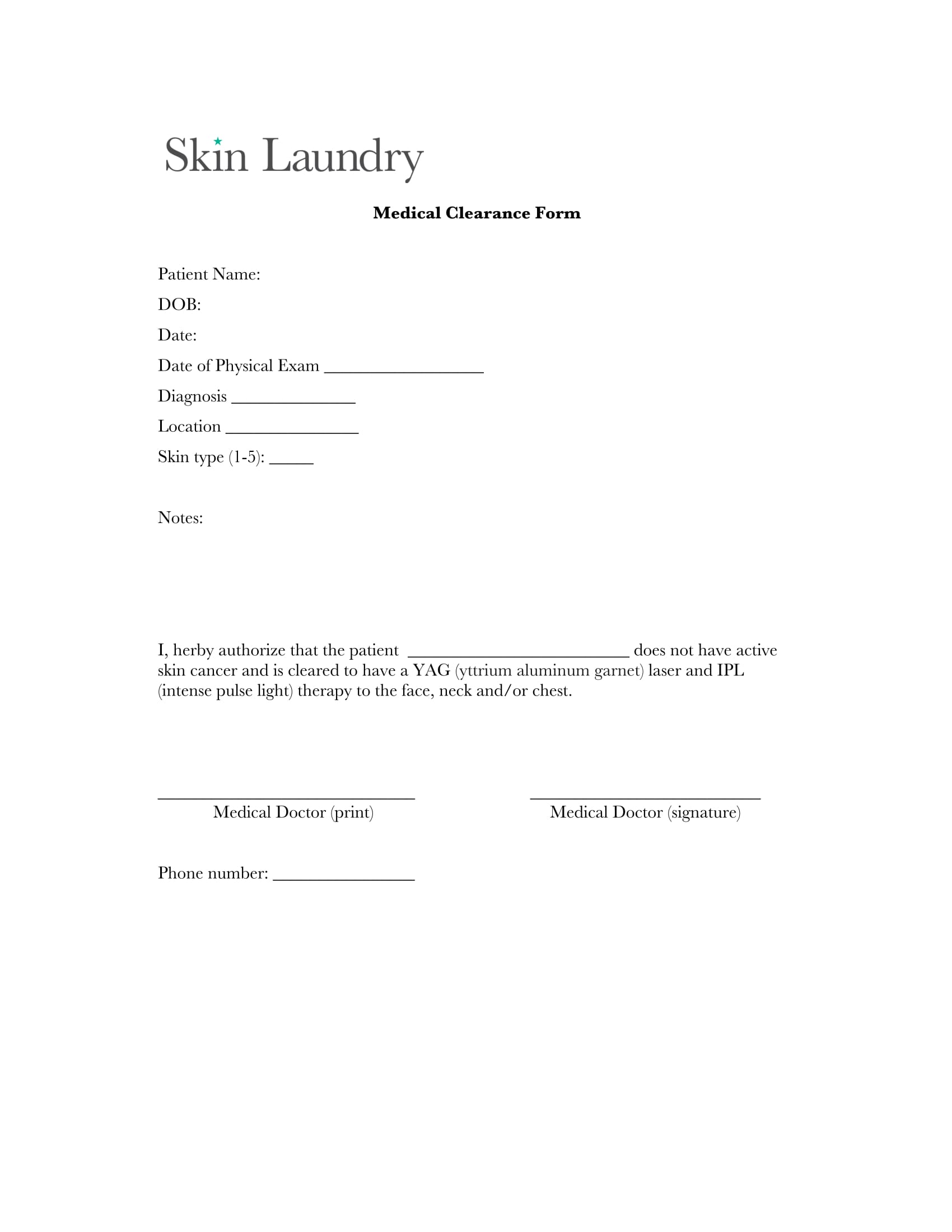 skin medical clearance form 1