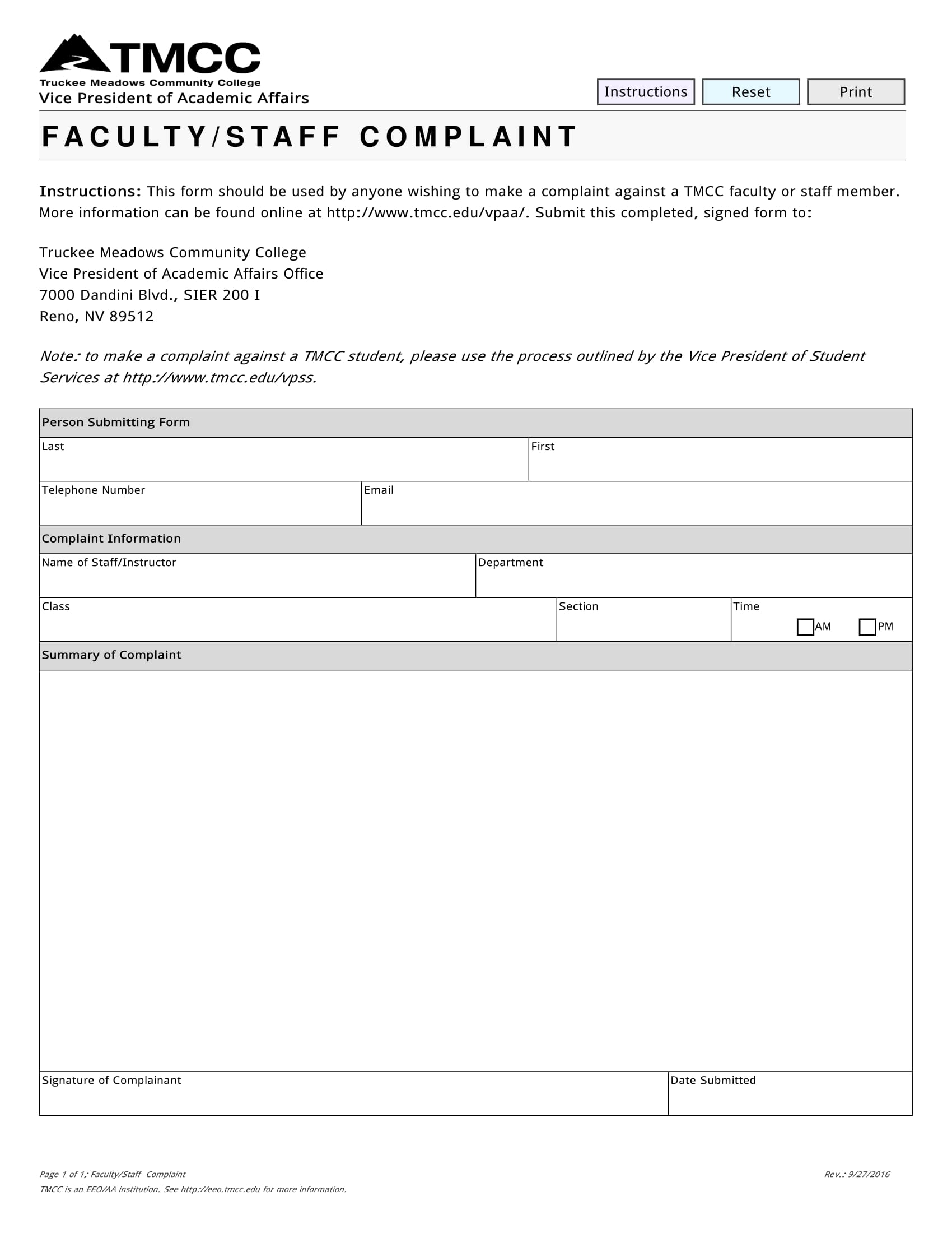 staff complaint form 1