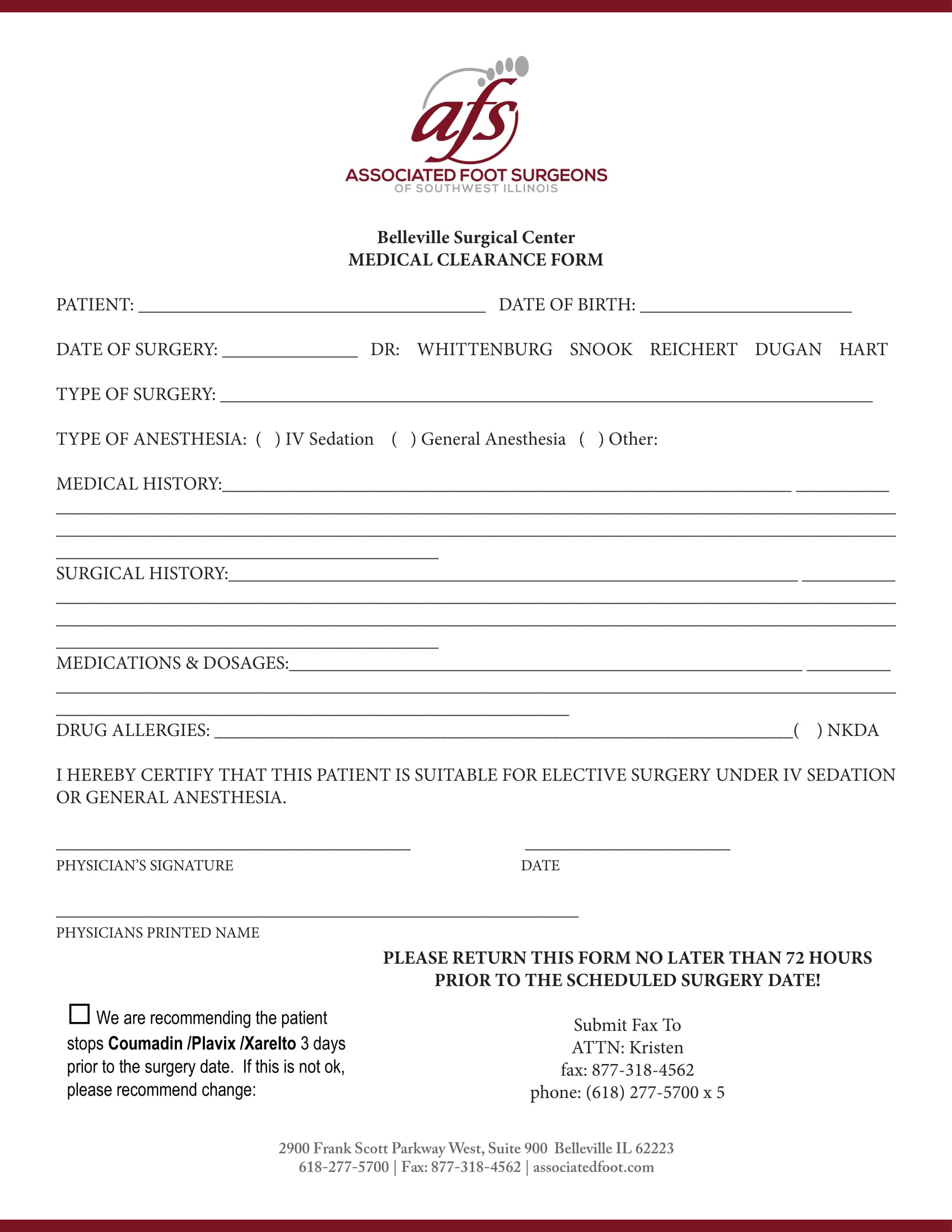 surgical center medical clearance form 1