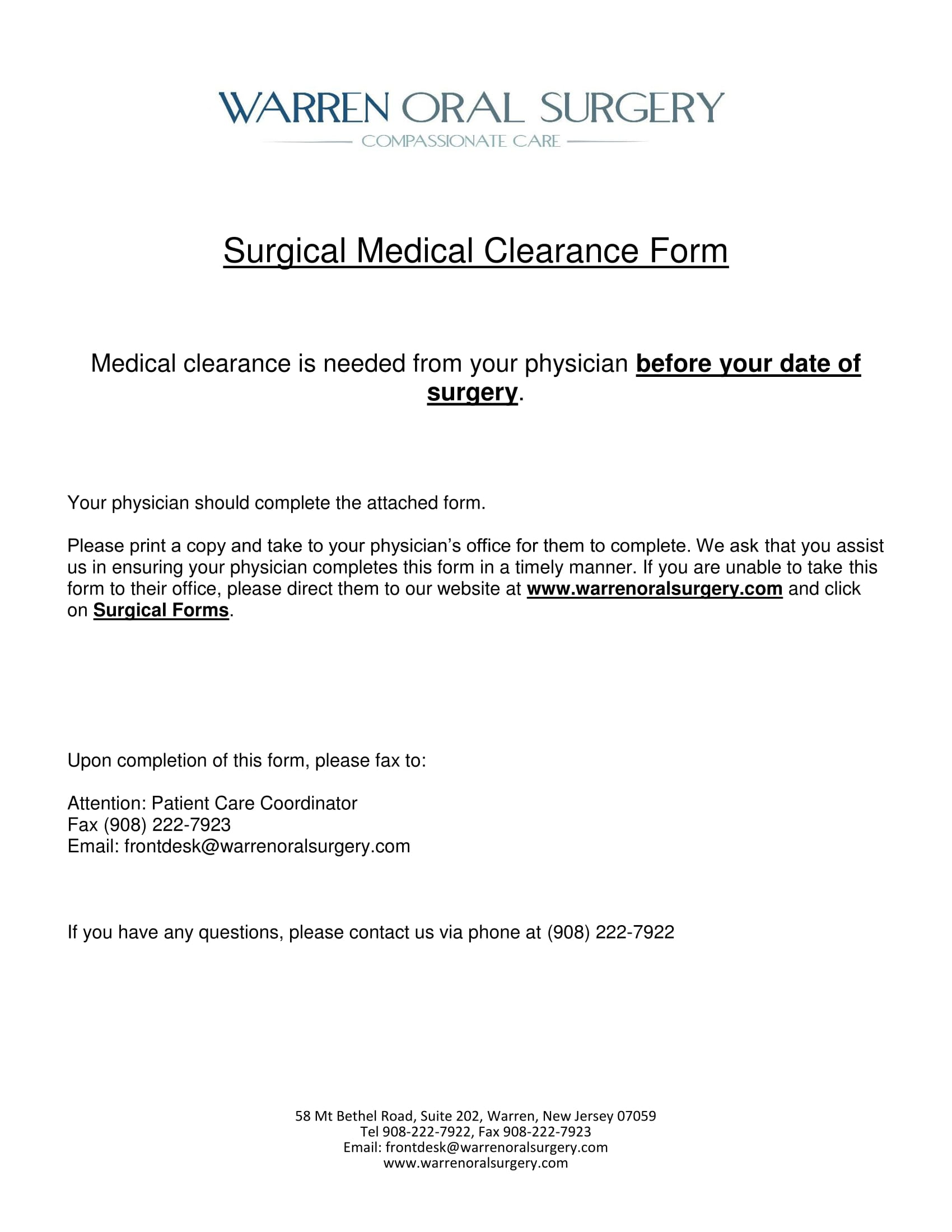 surgical medical clearance form 1