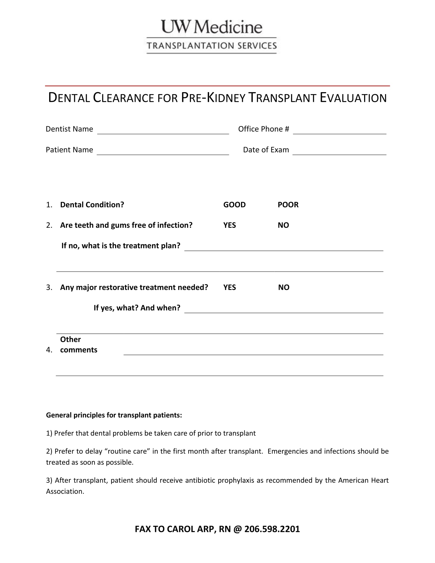 Printable Medical Clearance Form For Dental Treatment Printable Word