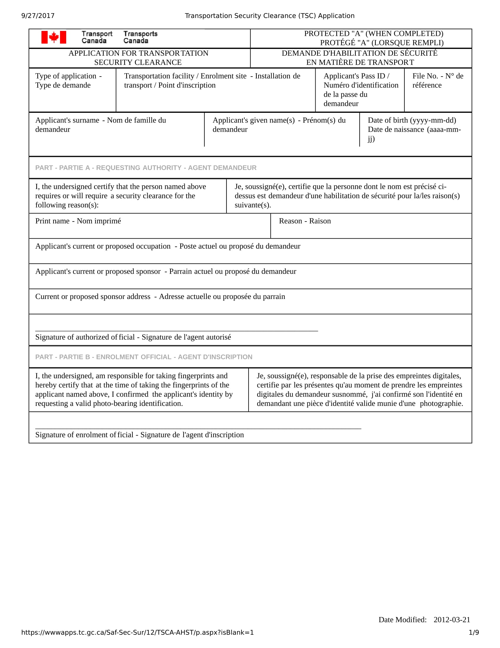 transportation security clearance application form 1
