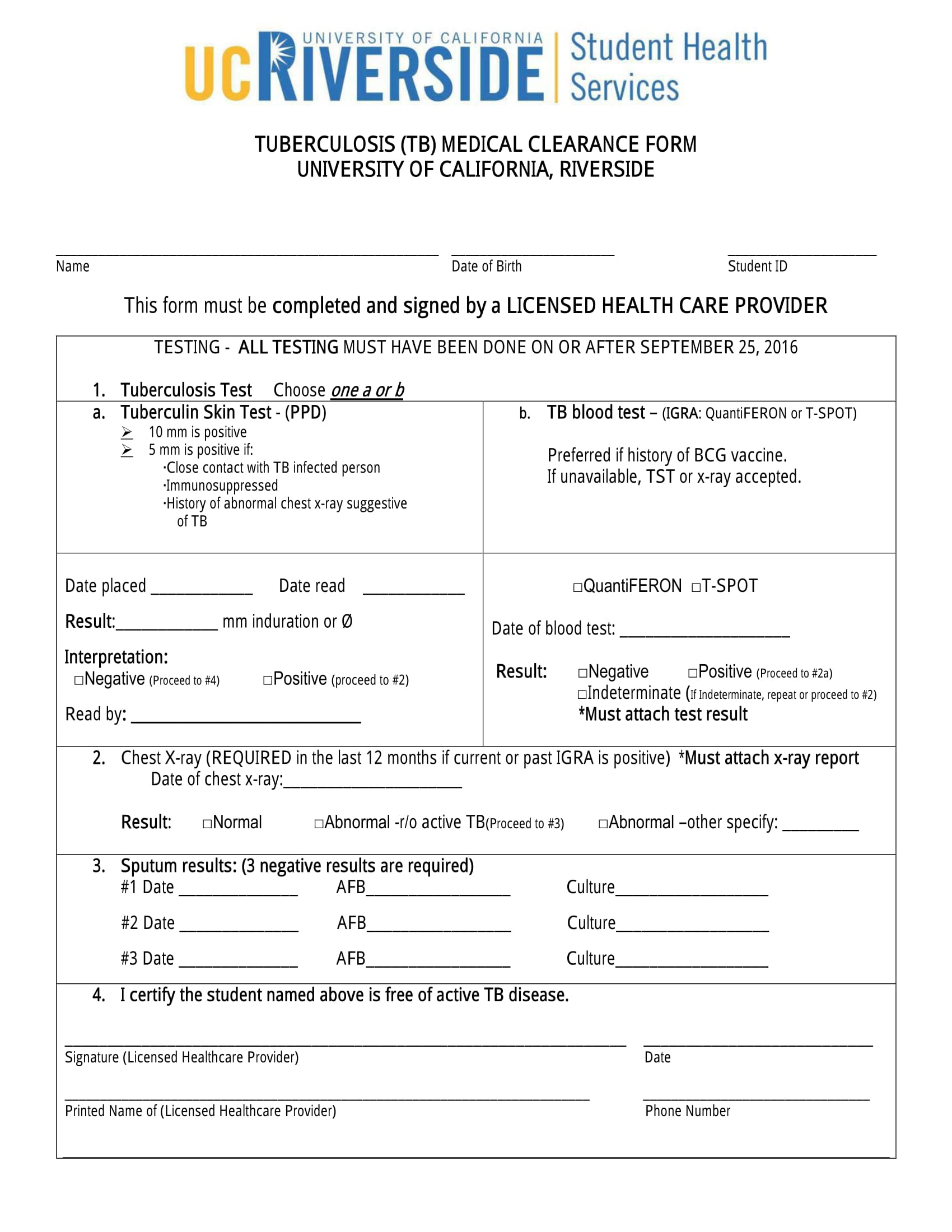 tuberculosis medical clearance form 1