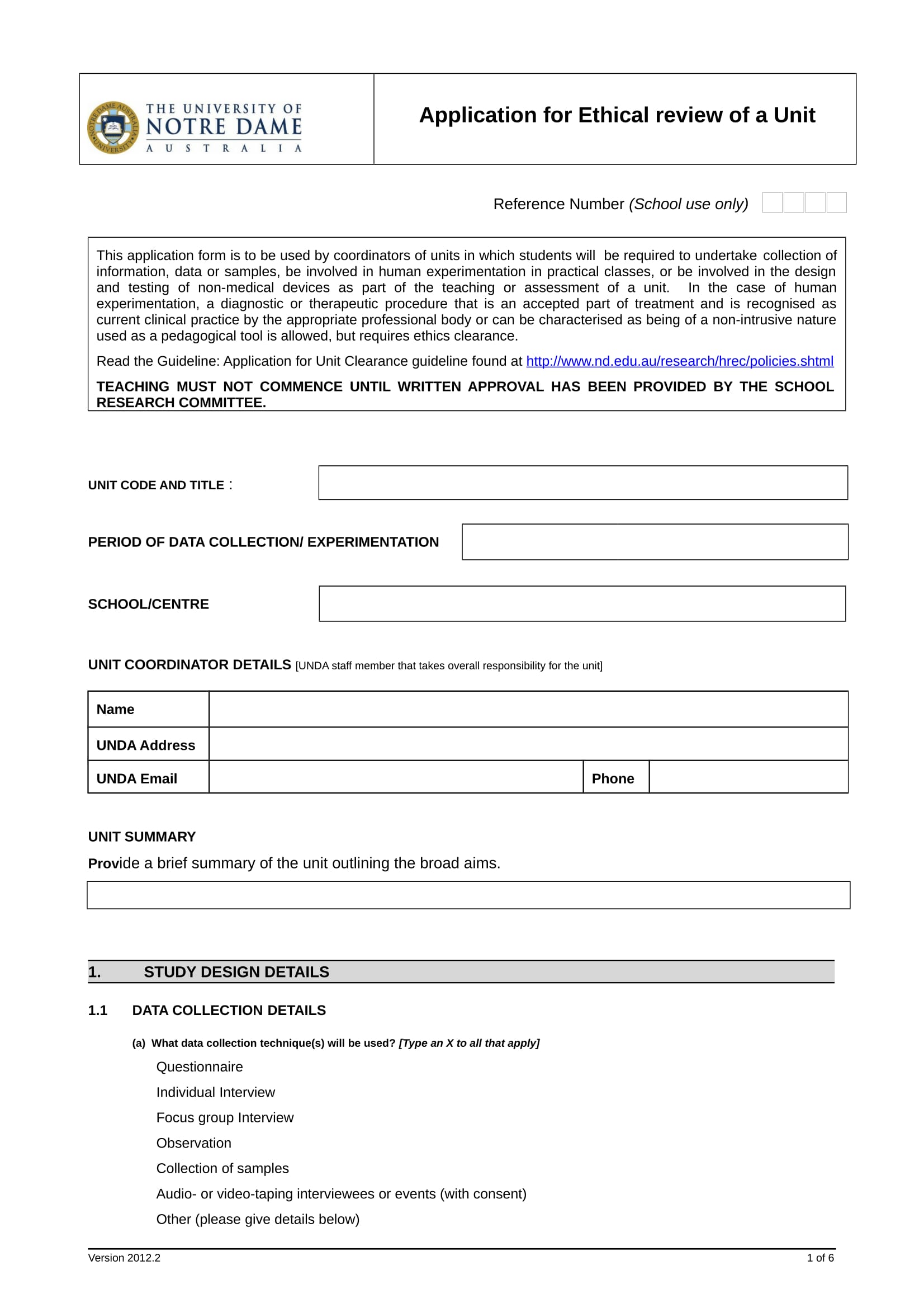 unit clearance application form 1