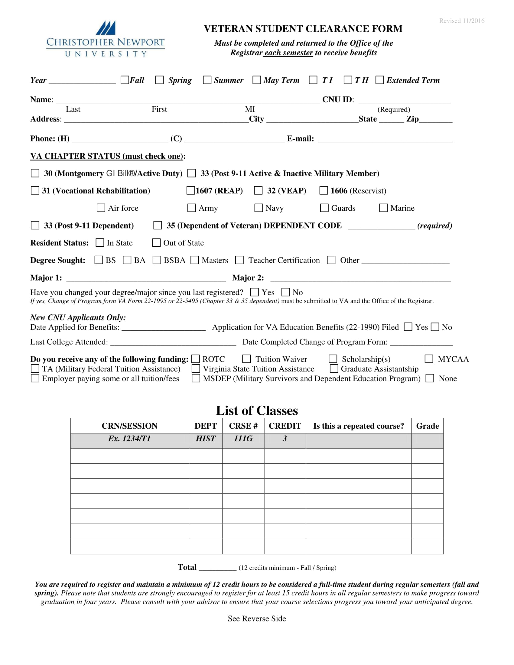 veteran student clearance form 1
