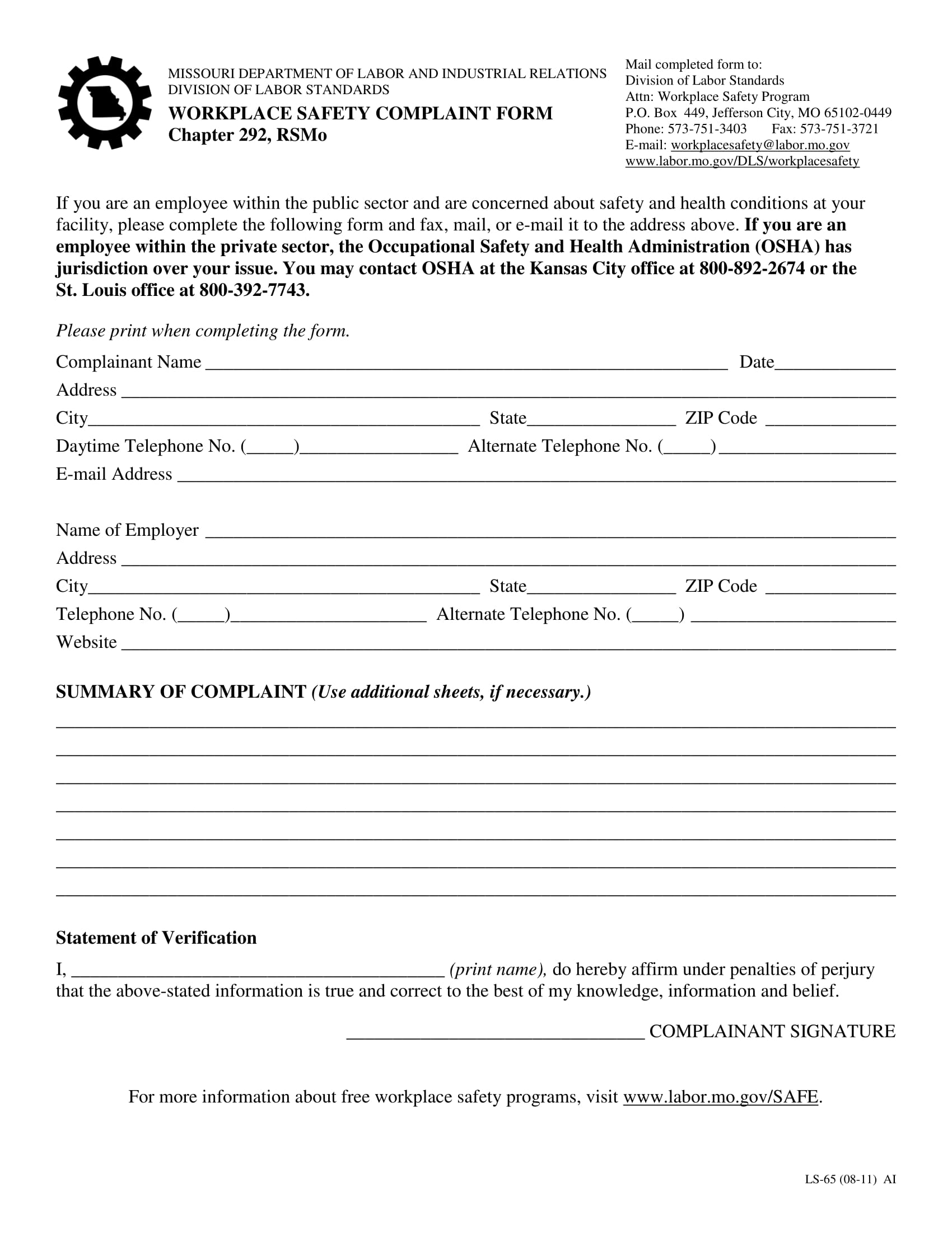 workplace safety complaint form 1