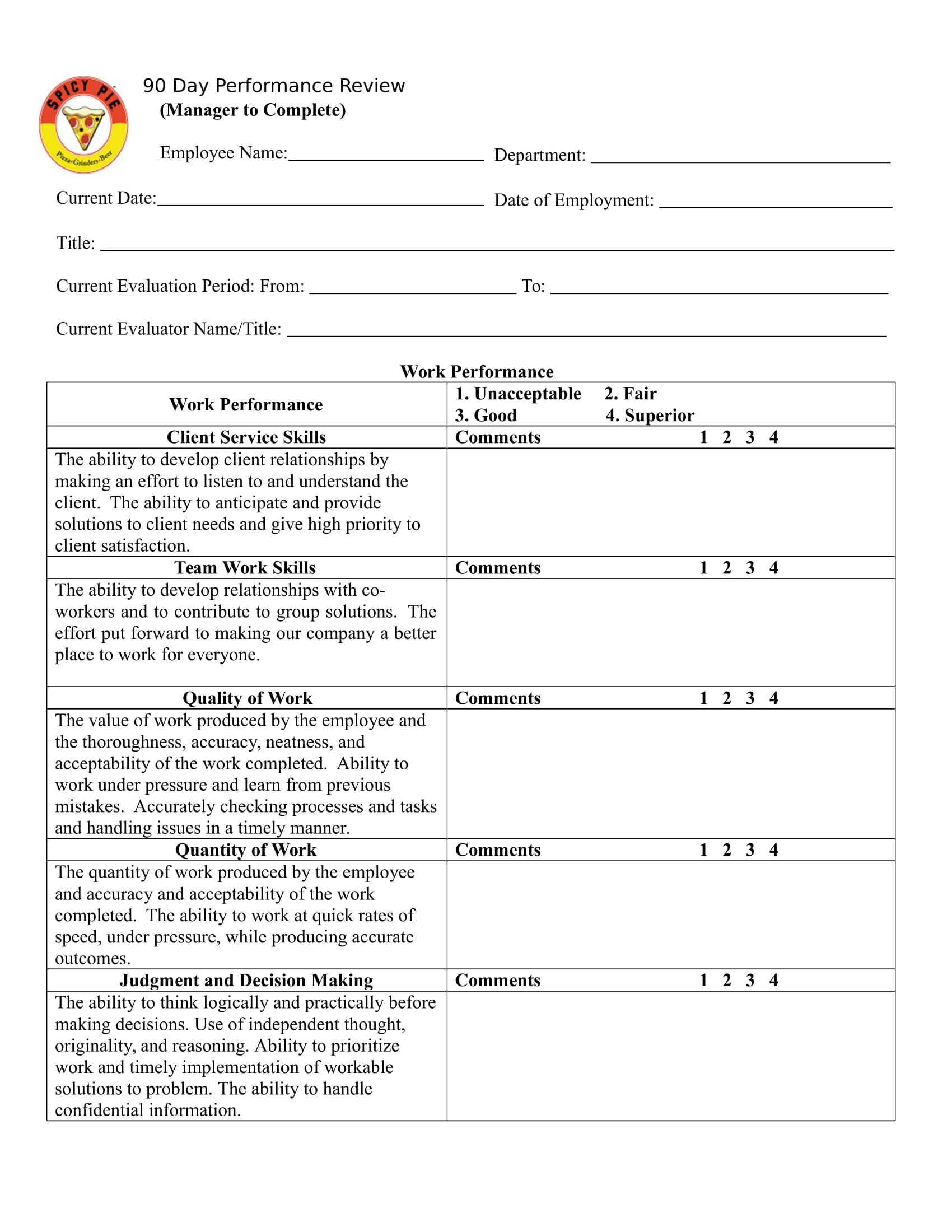 Free 14 90 Day Review Forms In Pdf Ms Word