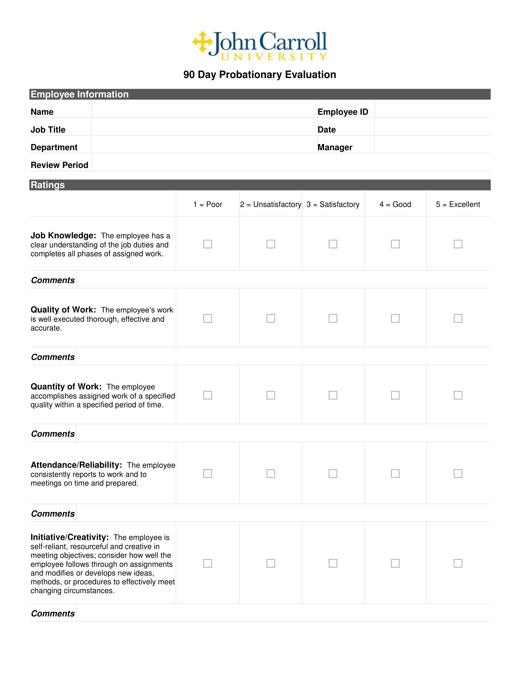 Free 90 Day Performance Review Template