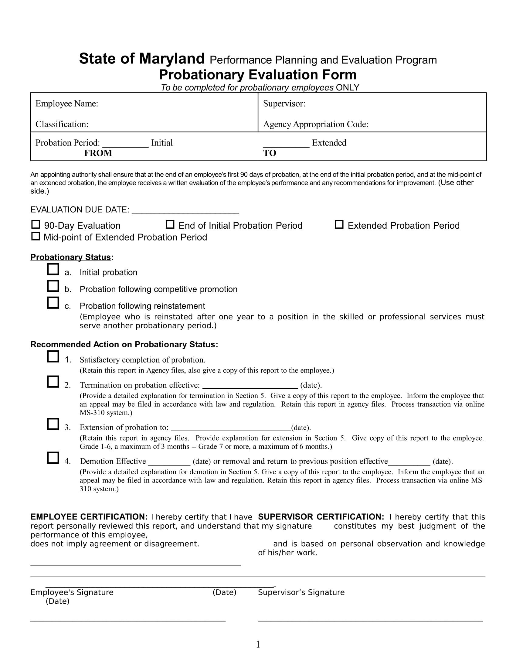 90 day probationary evaluation form 1