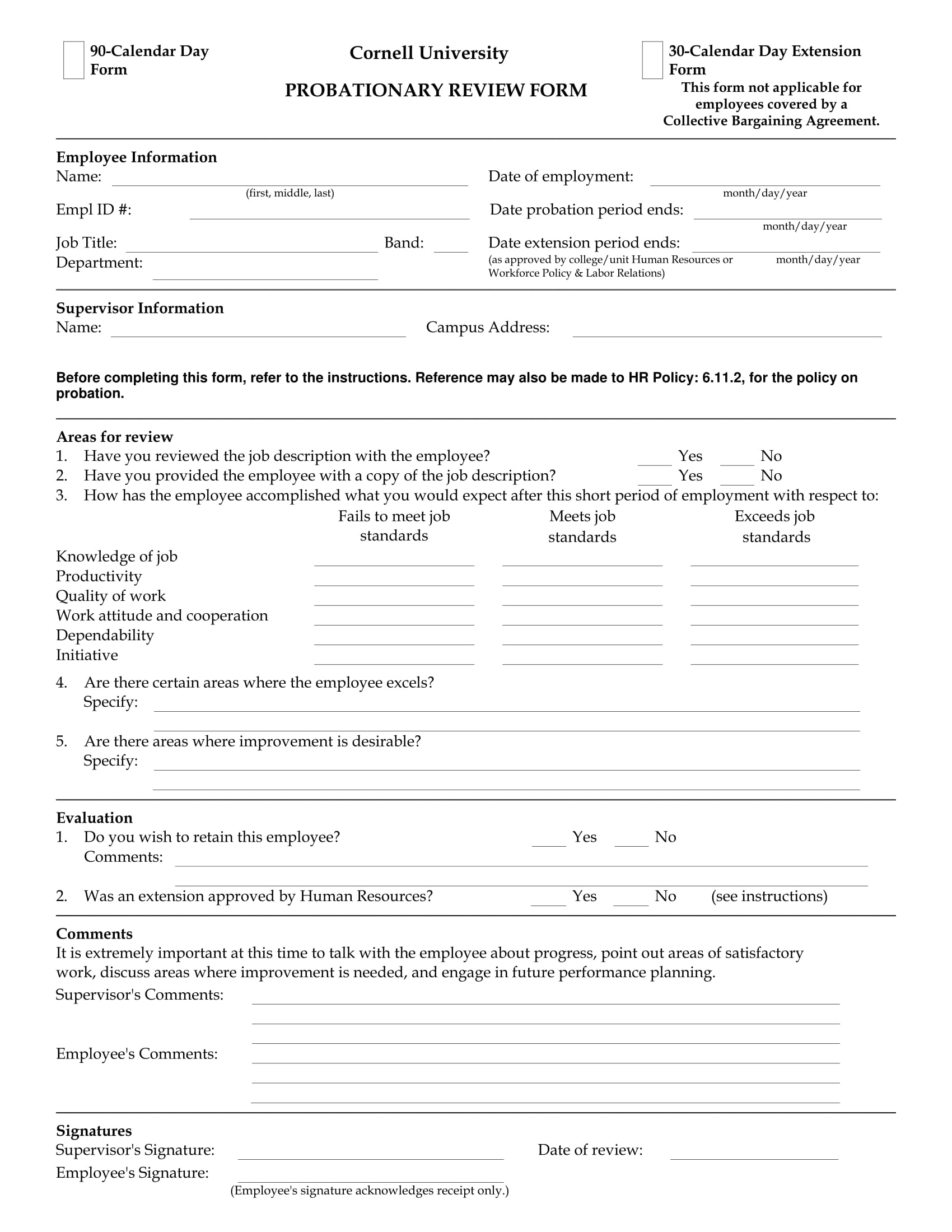 90 day probationary review form 1