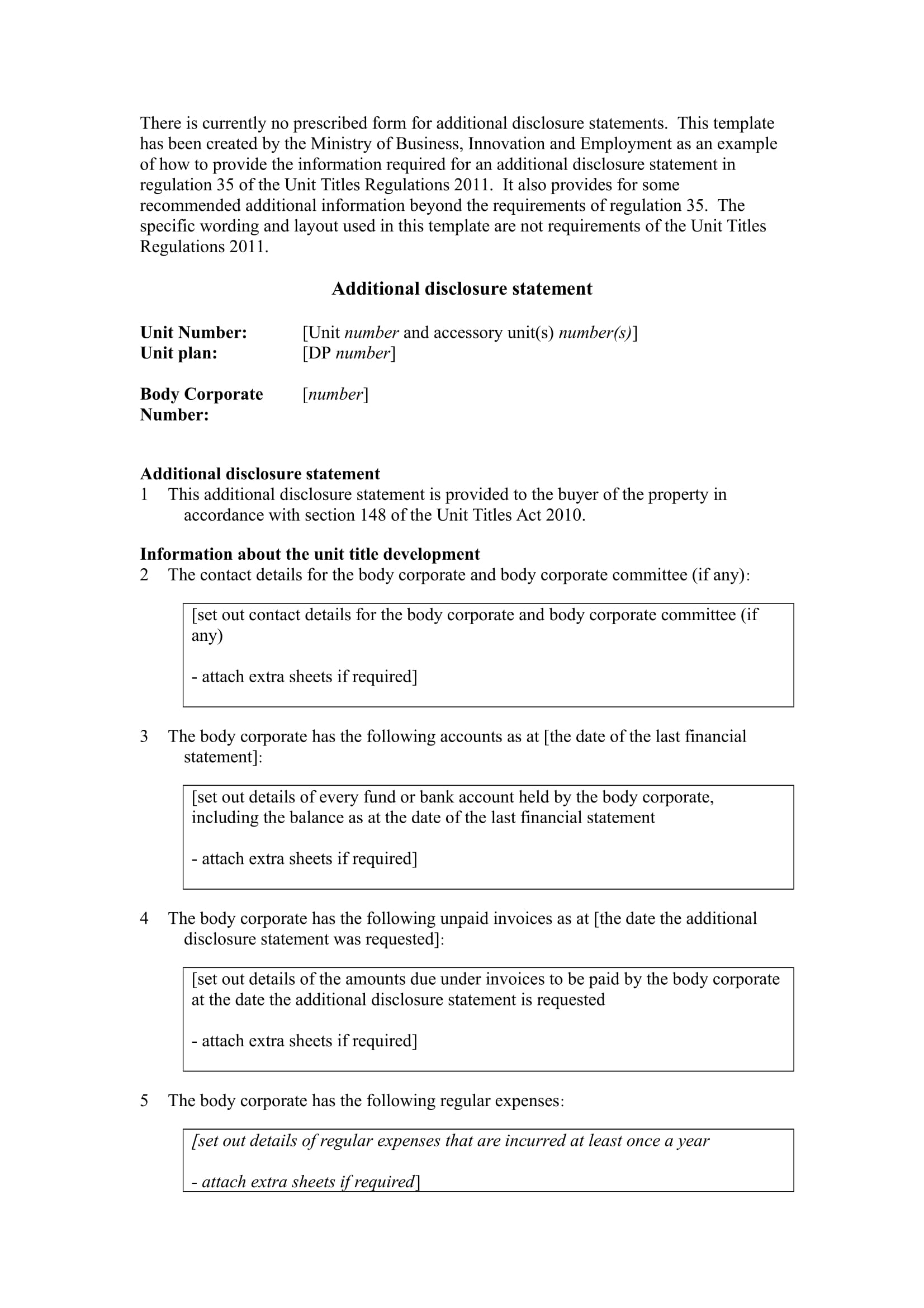 additional disclosure statement form 1