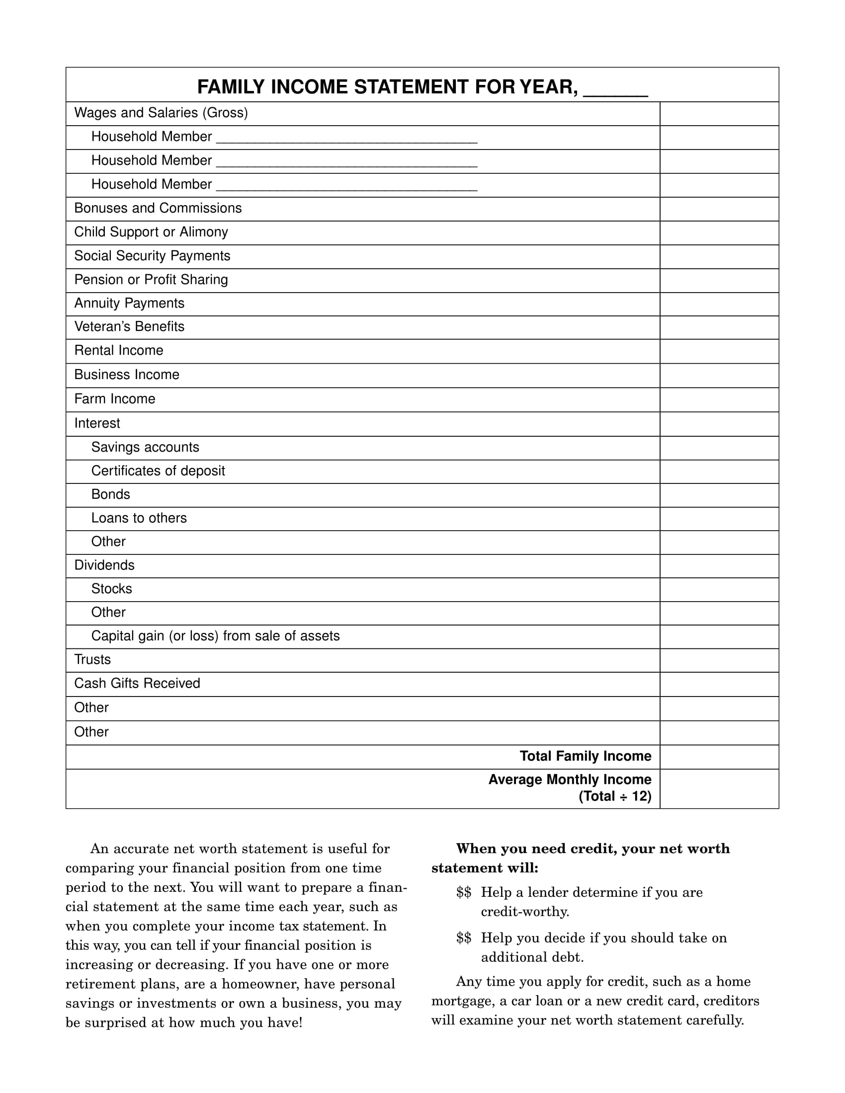 annual family income statement form 2