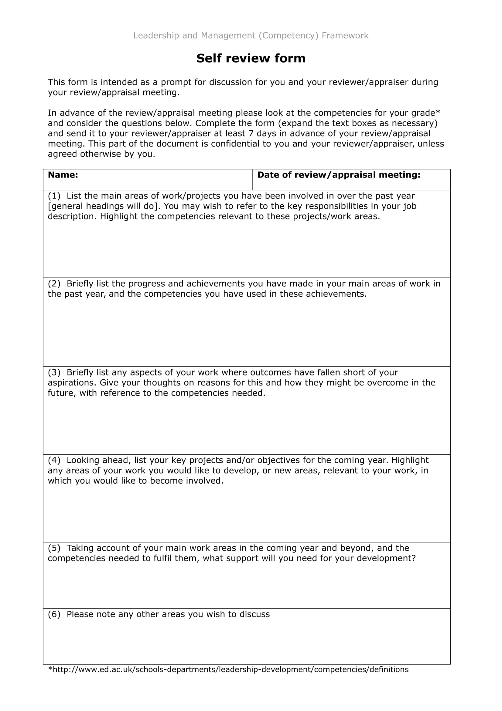 appraisal or self review form 1