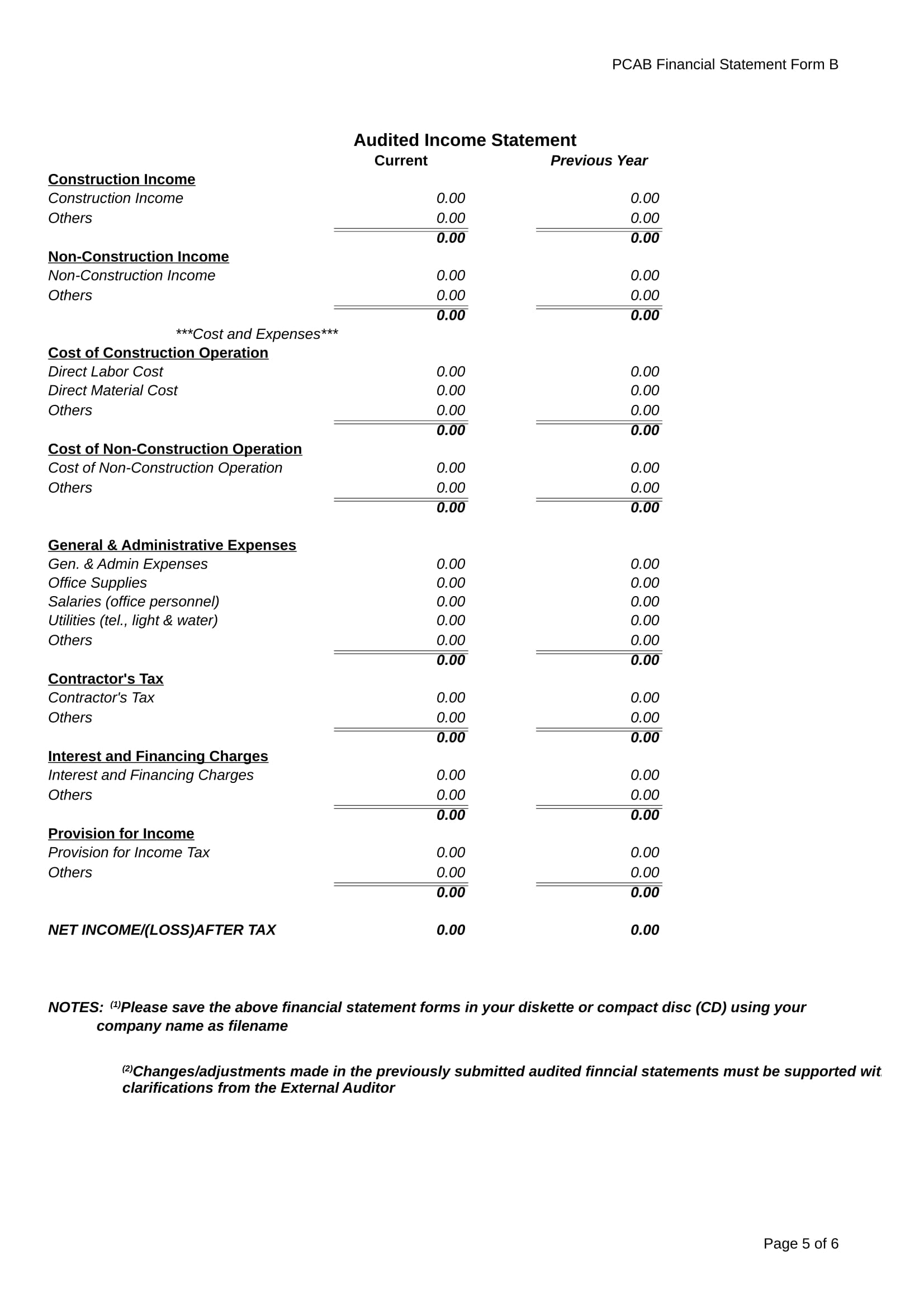 audited income statement form 5