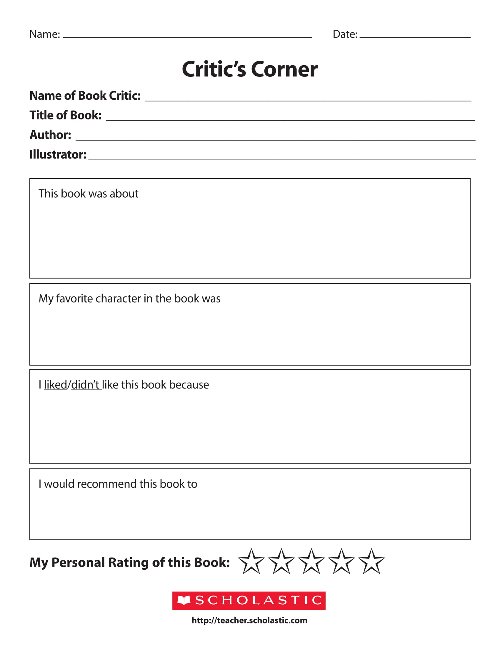 book critic evaluation form 1