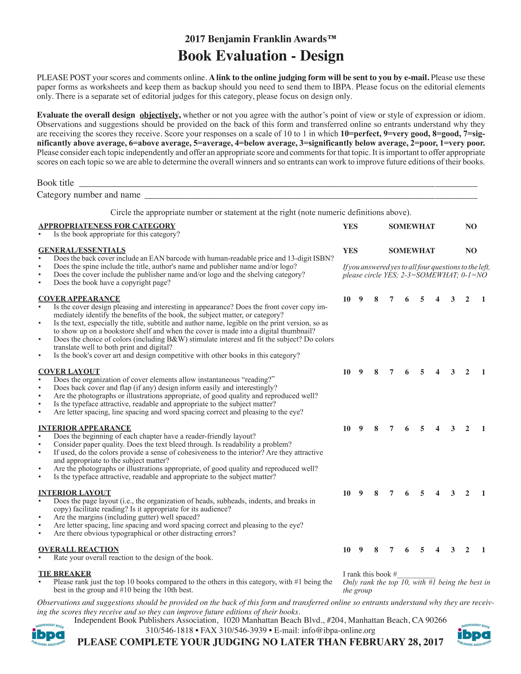 book design evaluation form 1