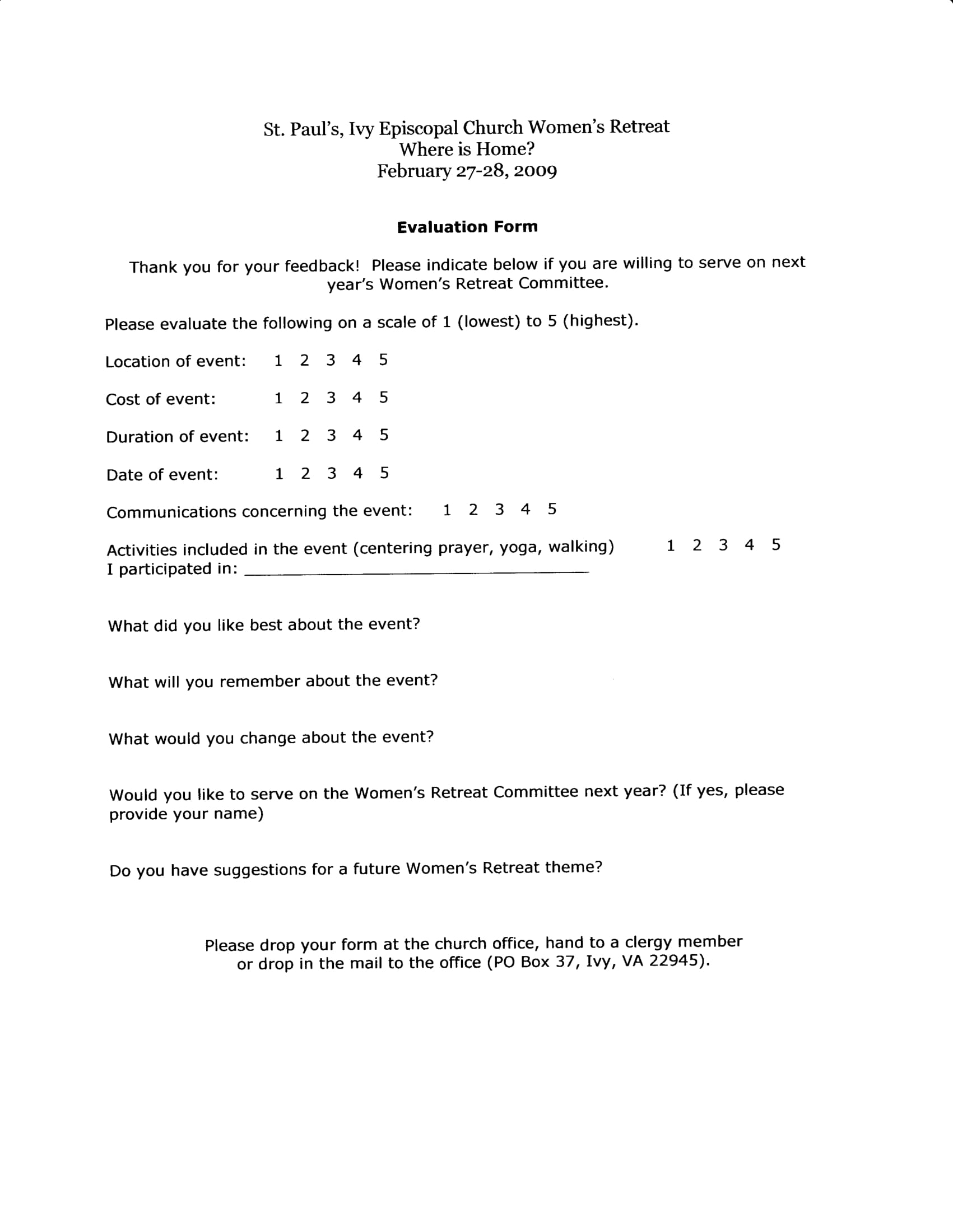 church retreat evaluation form 1