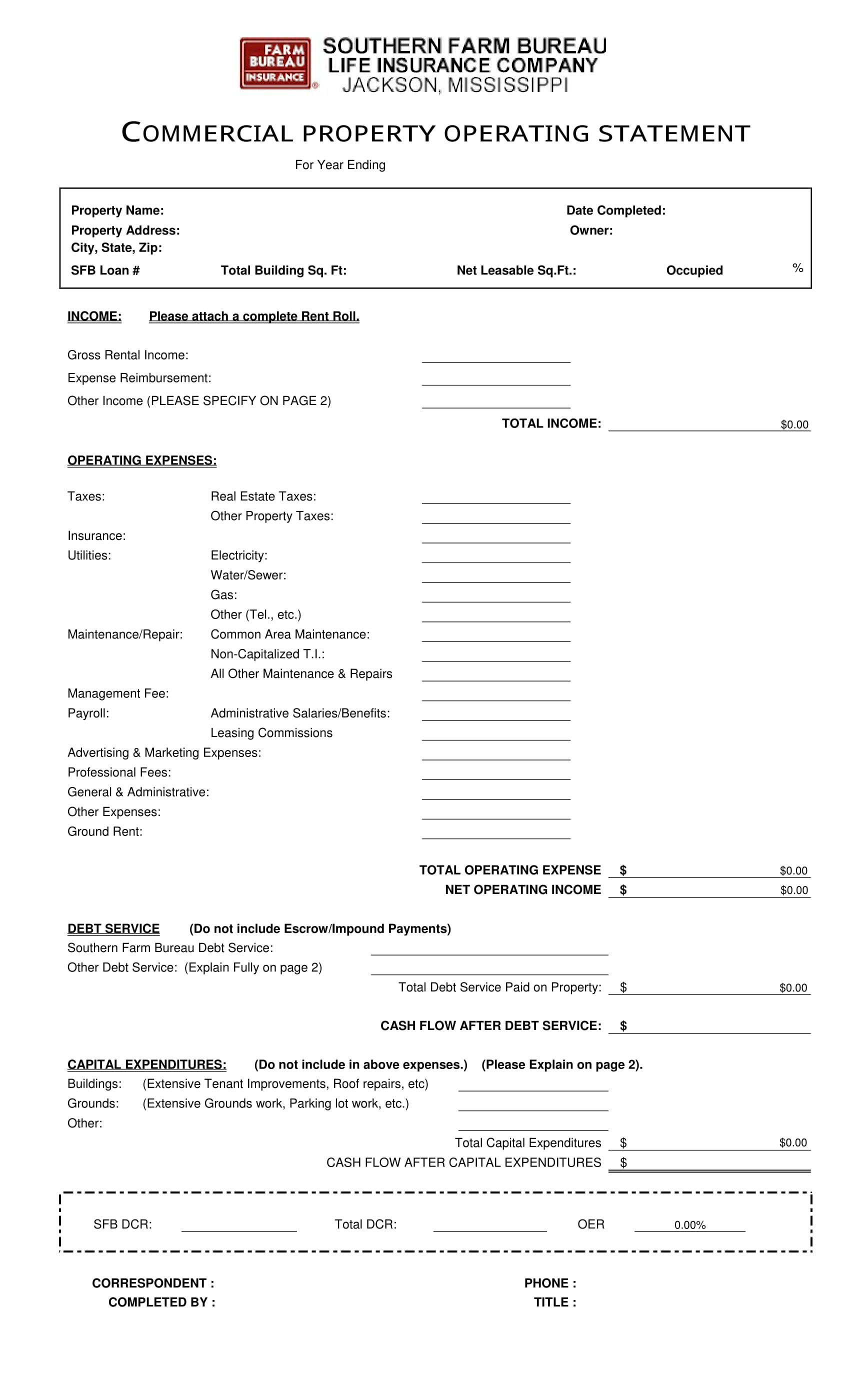 commercial property operating statement form 1