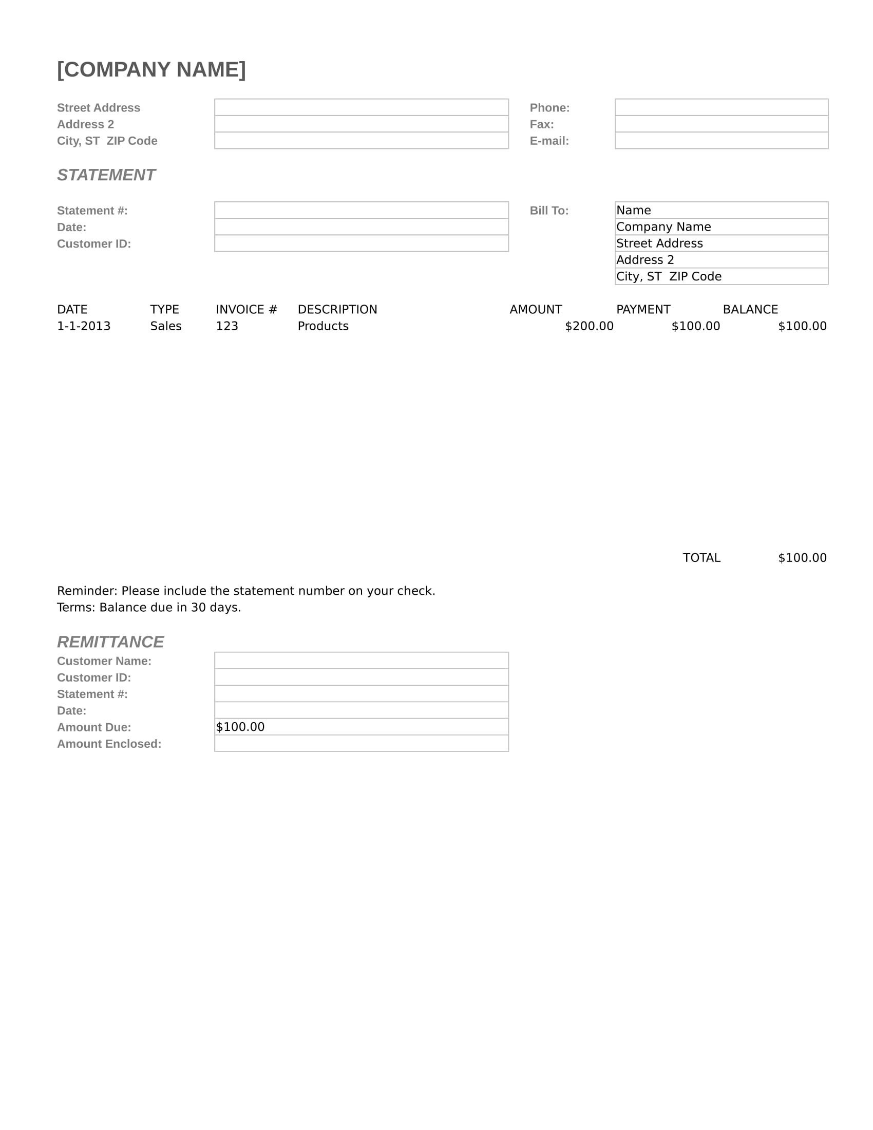 company billing statement form 1