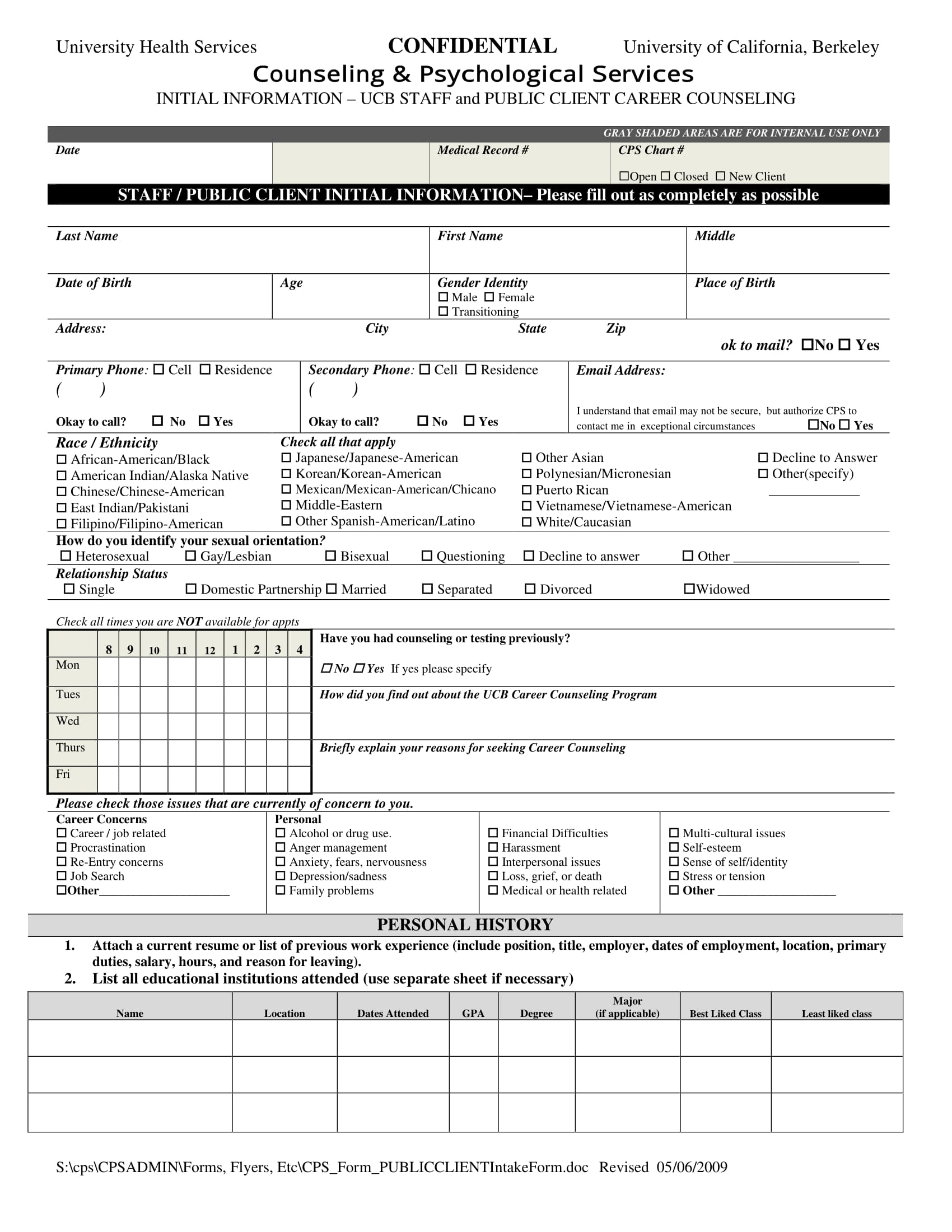 confidential counseling statement form 1