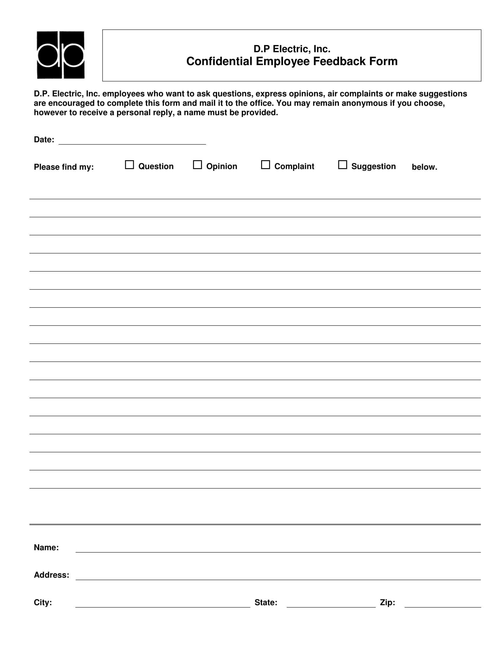 confidential feedback review form 1