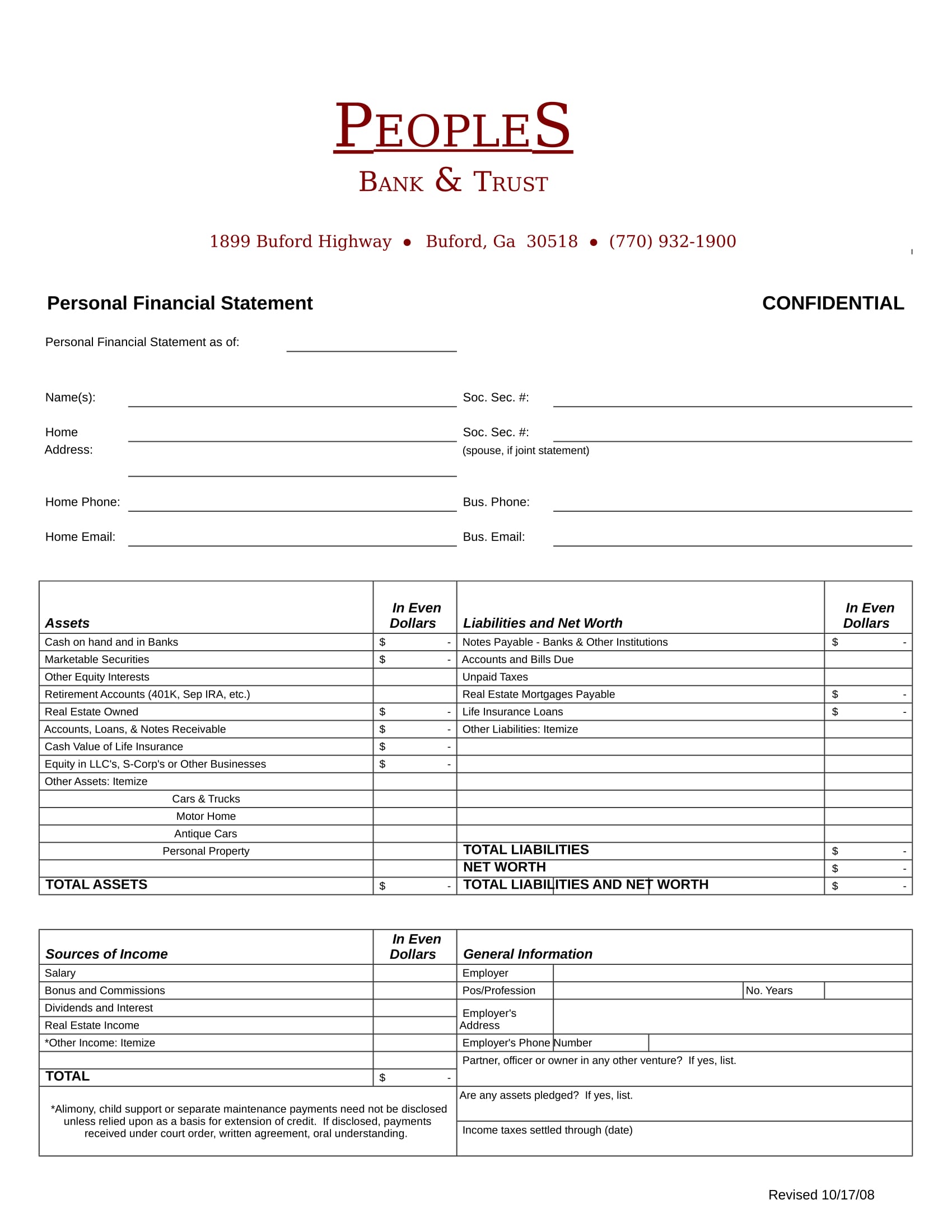 confidential financial statement form 1