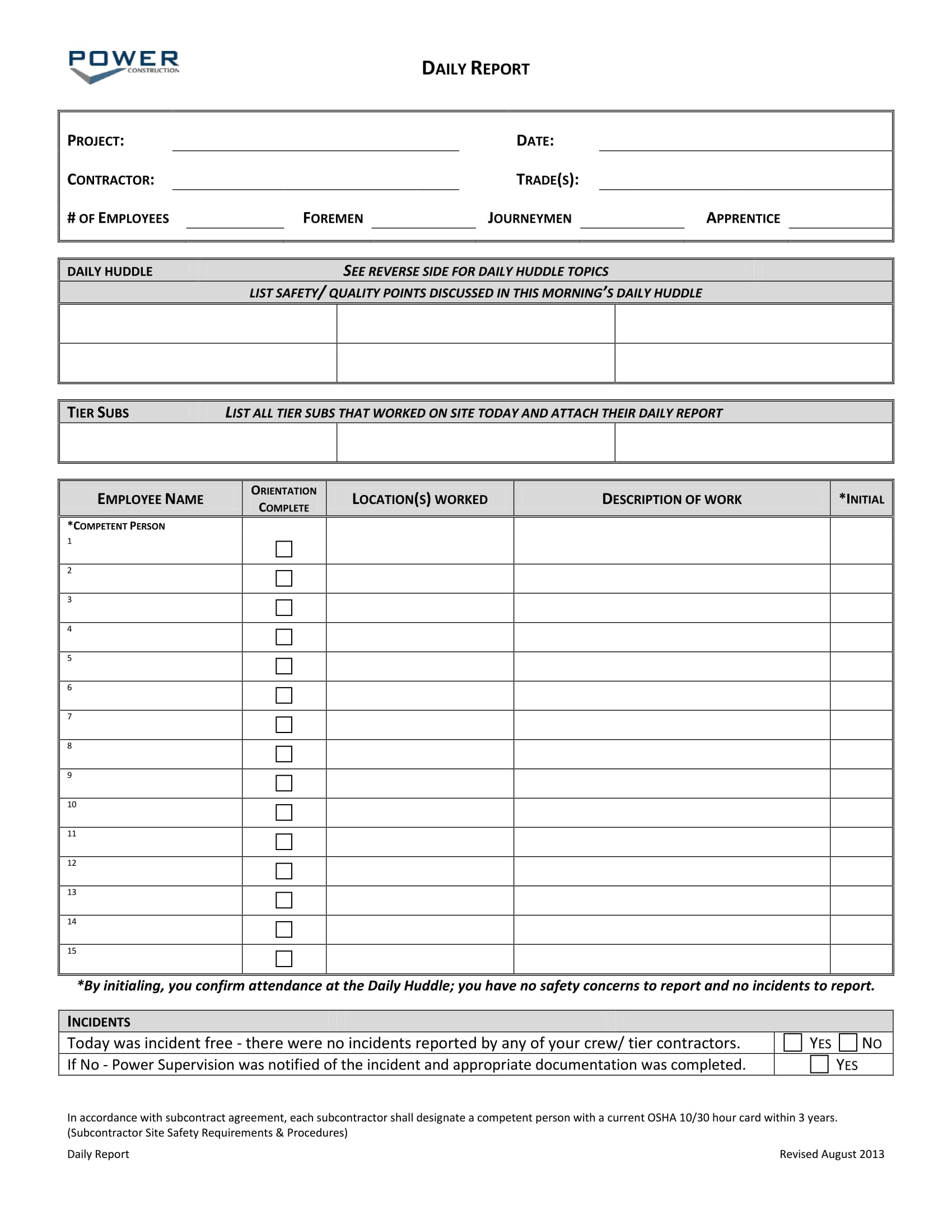 construction daily report form 2