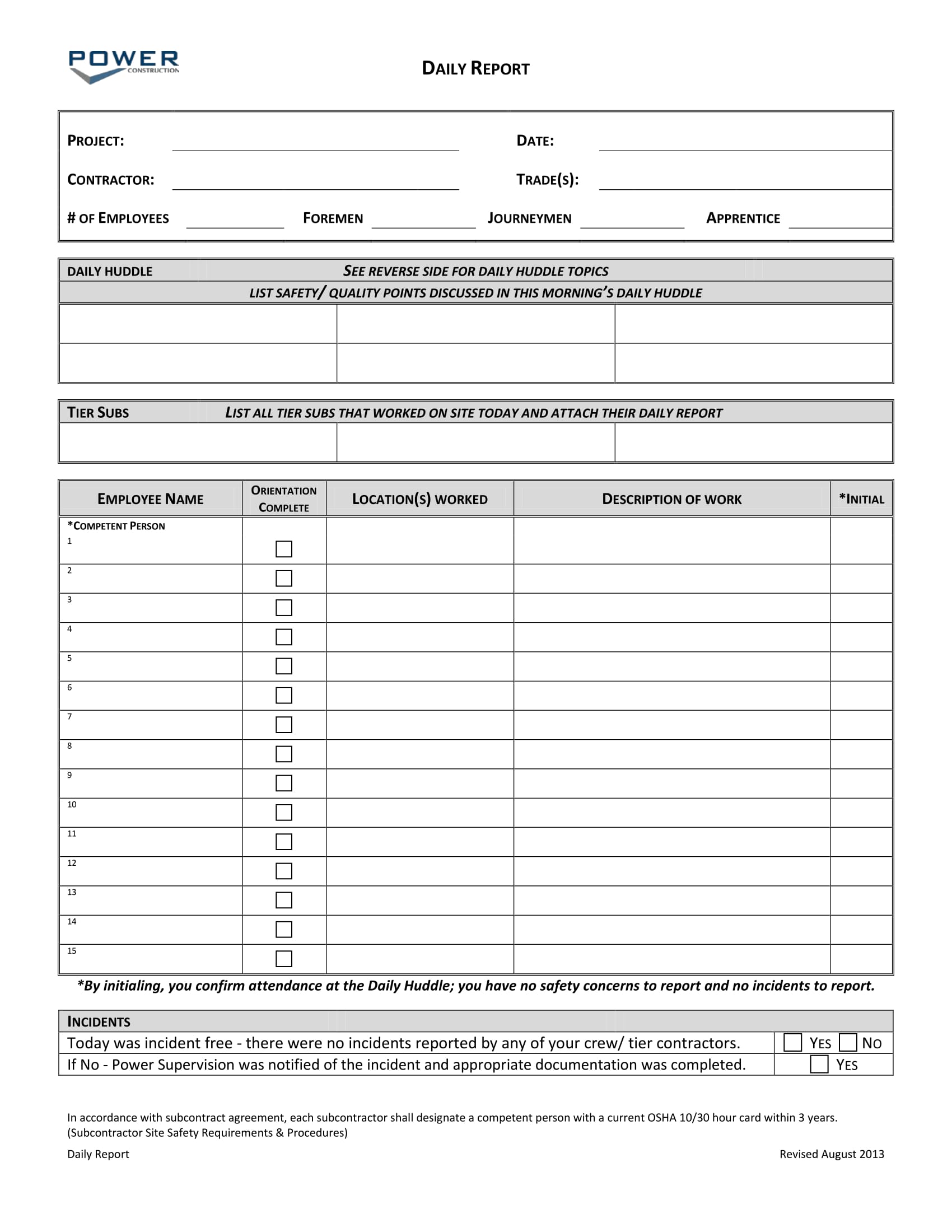 Construction Daily Report Template Pdf