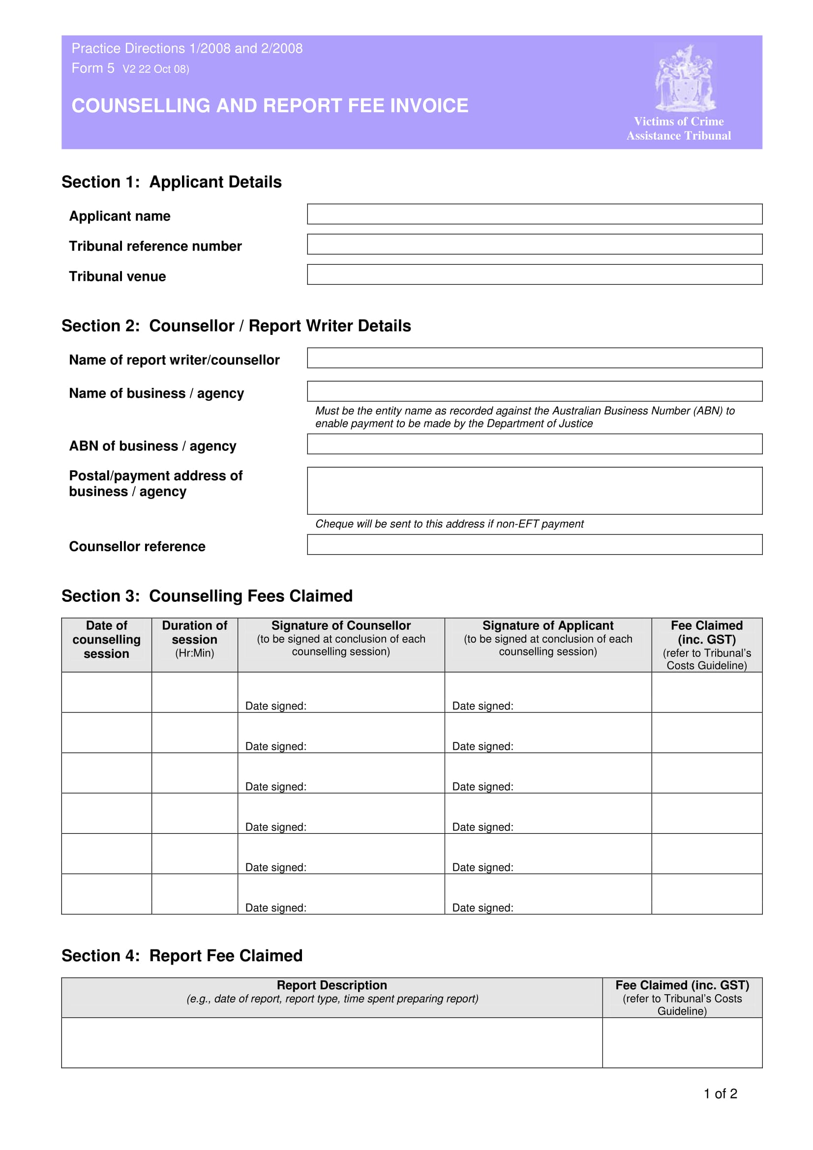 counseling invoice statement form 1