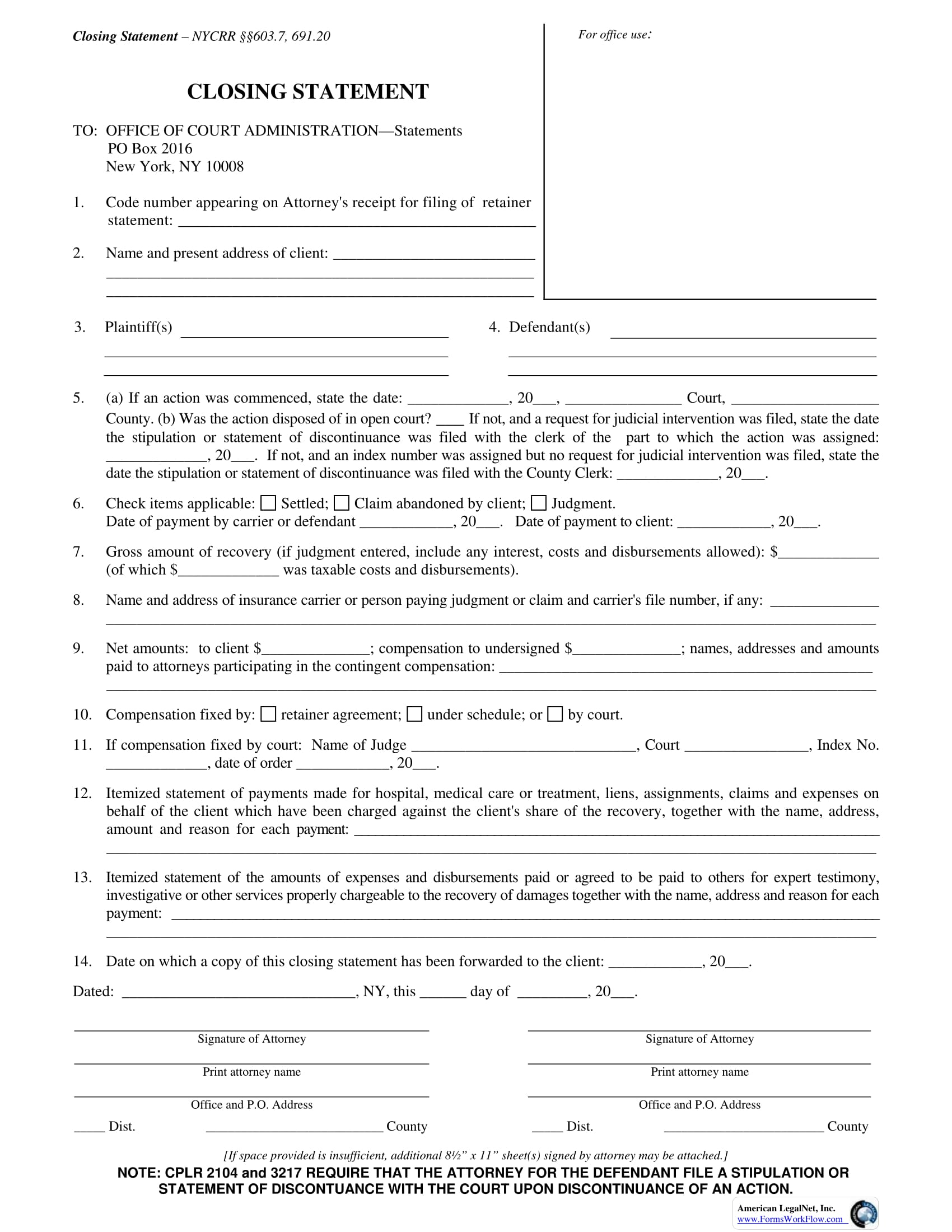 court client closing statement form 1