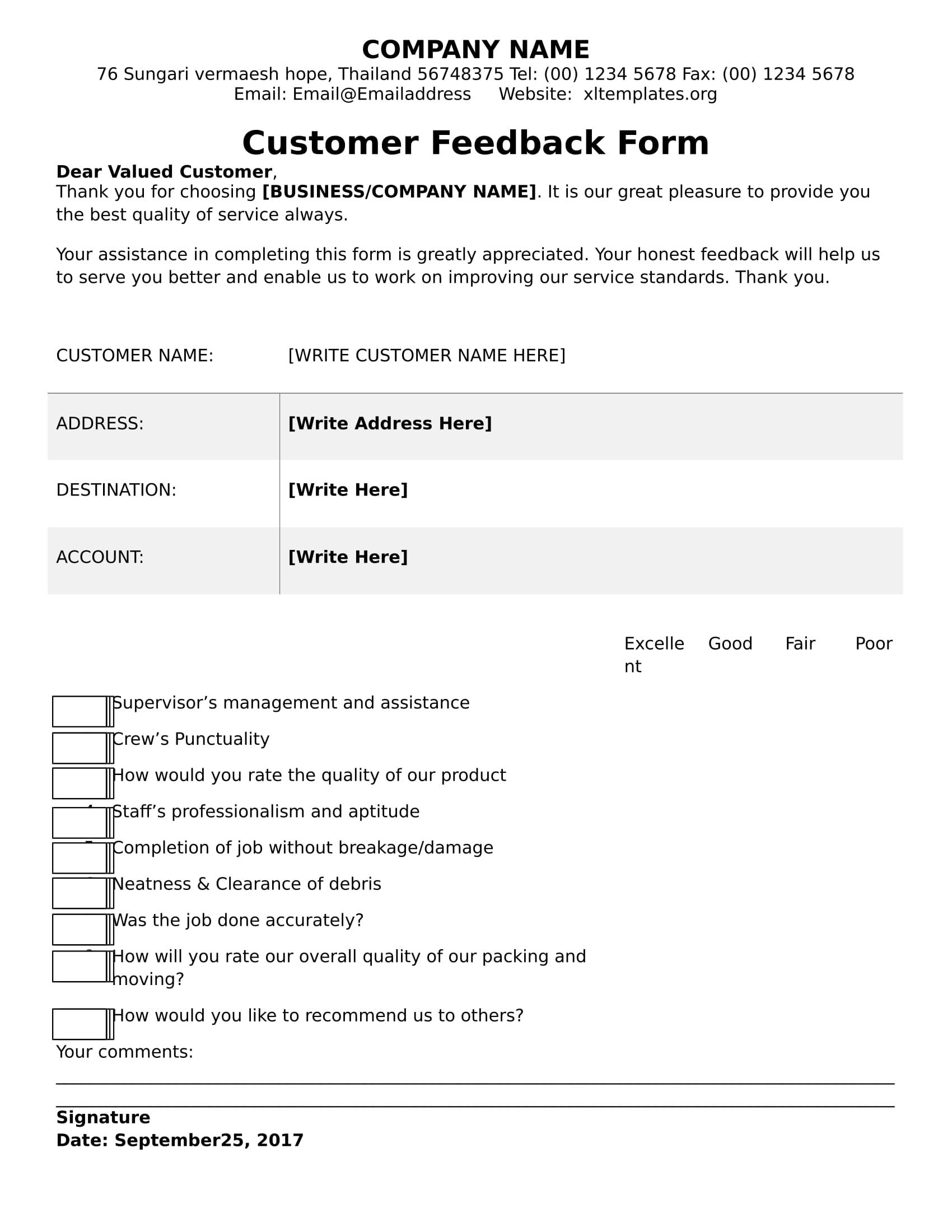 customer feedback review form 1
