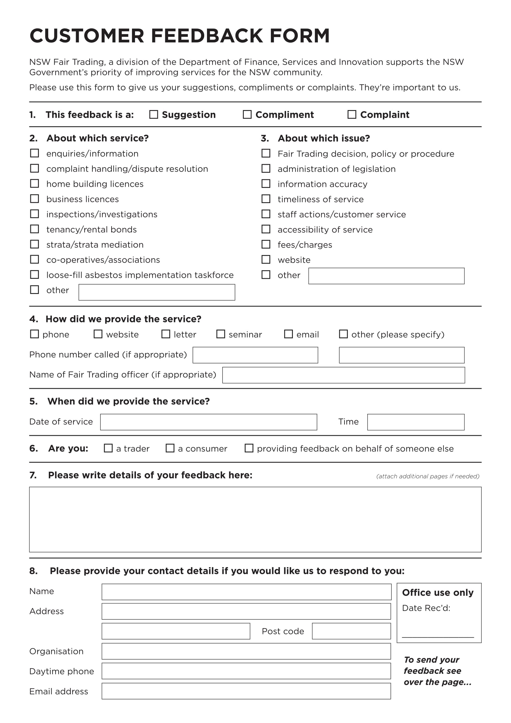 customer feedback review form sample 1