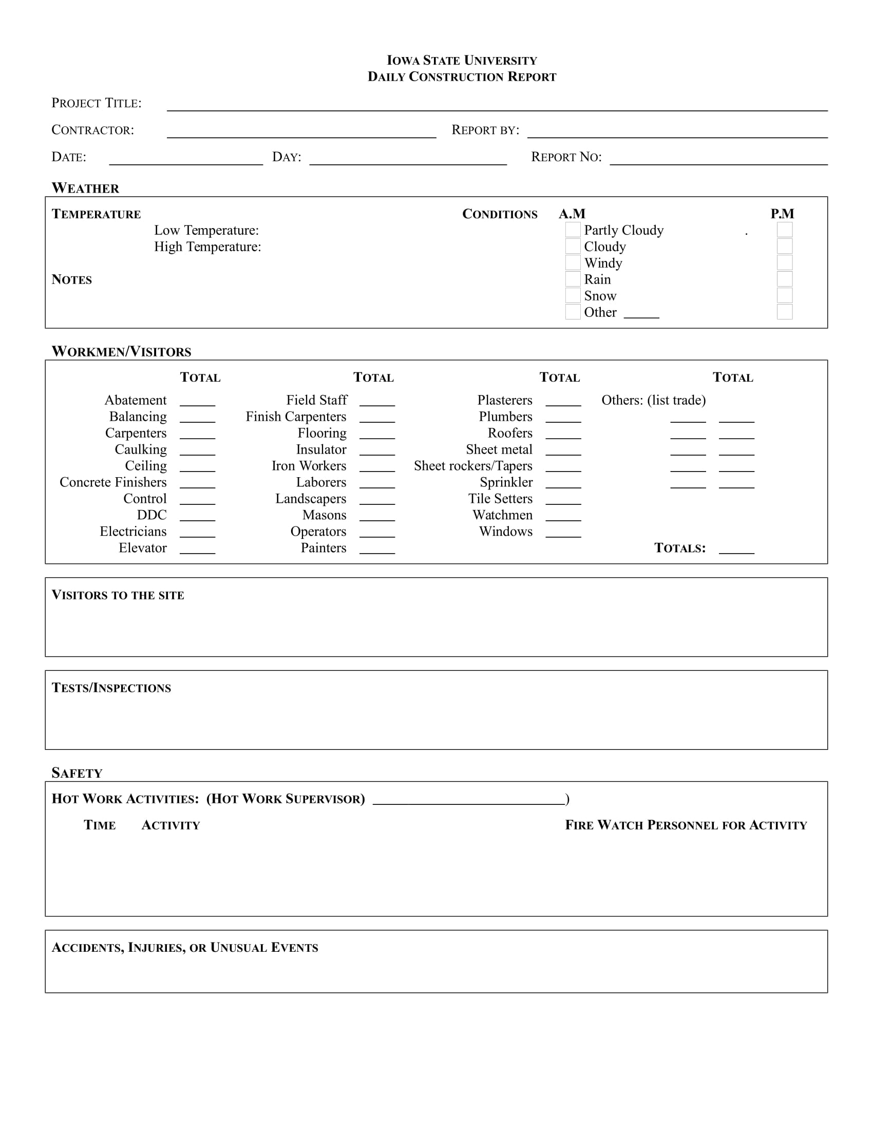 daily construction report form 1