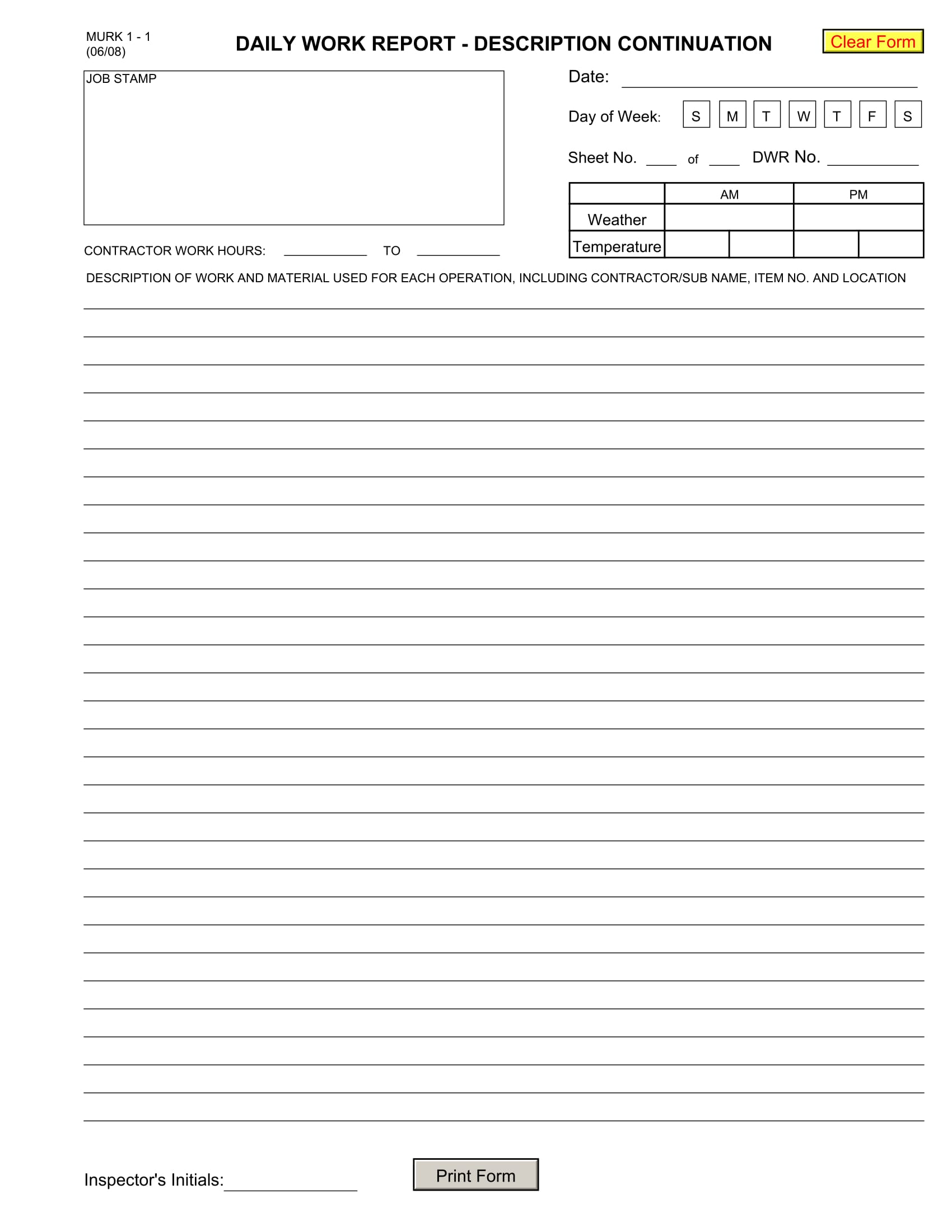 daily work report form 1